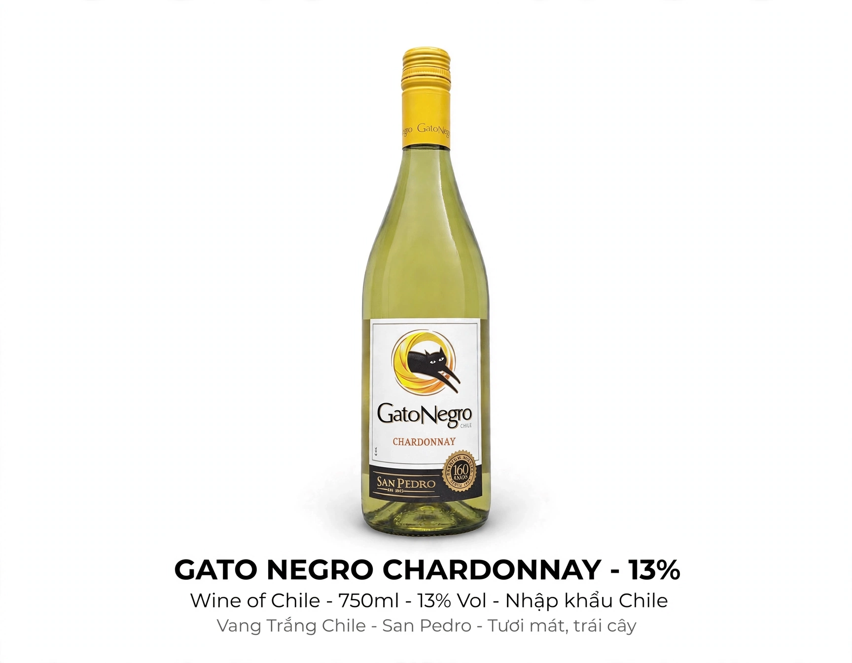 Vang Trắng Chile Gato Negro Chardonnay San Pedro 13% 750ml - Vang Trắng Tươi Mát Trái Cây Nhiệt Đới