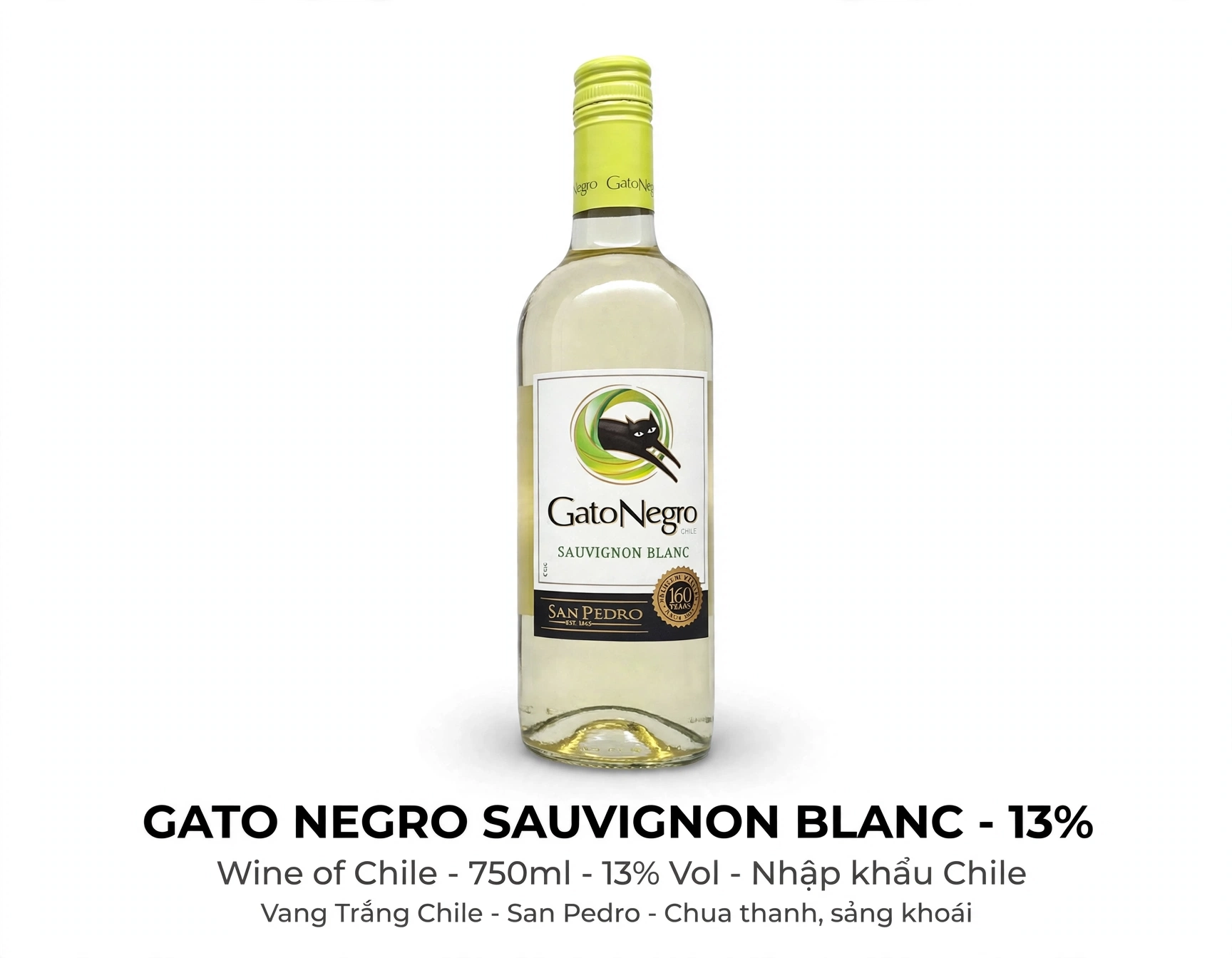 Vang Trắng Chile Gato Negro Sauvignon Blanc San Pedro 13% 750ml - Chua Thanh Sảng Khoái Mùa Hè