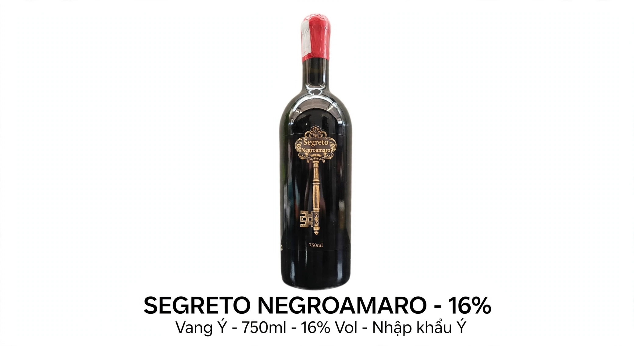 Vang Ý Segreto Negroamaro 16% - Vang Chìa Khóa Vàng - Chai 750ml - Nhập Khẩu Ý