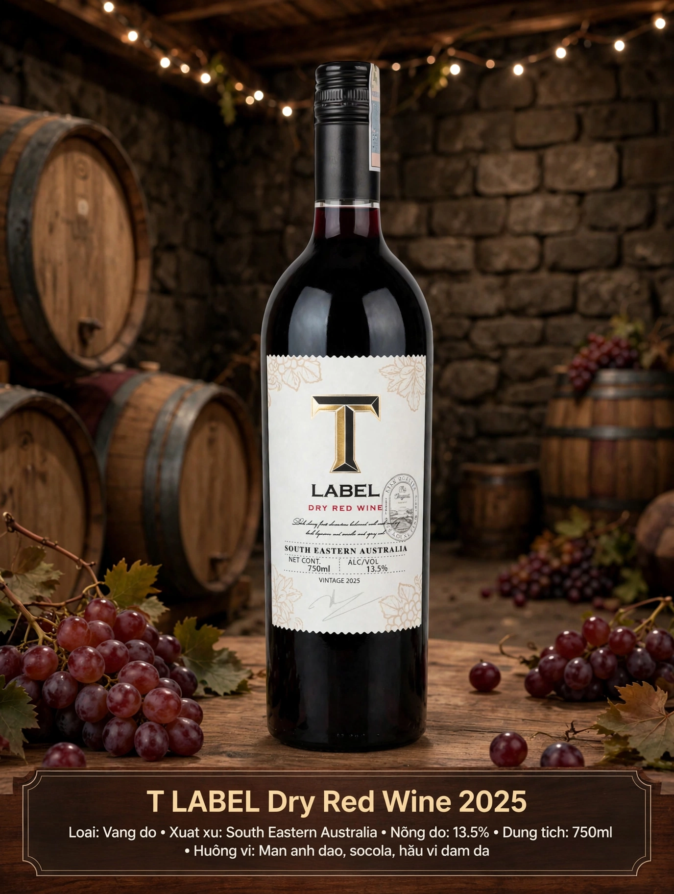 Rượu Vang Đỏ Úc T Label Dry Red Wine 2025 - 750ml 13.5%