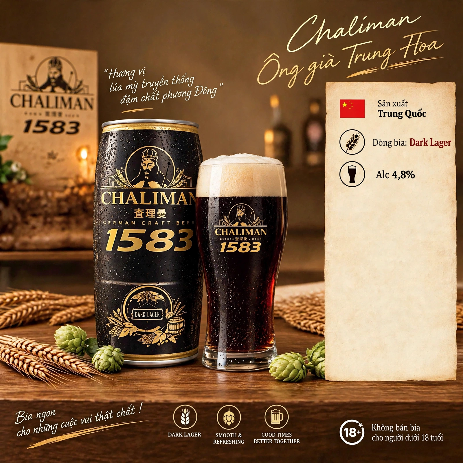 [Thùng 6 Lon] Bia Đen Chalimam 1583 Dark Lager 1000ml 4.8% - Bia Thủ Công Đức - Bia Ông Già Trung Hoa