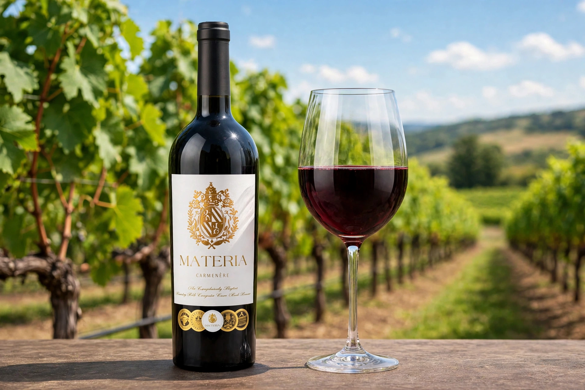 Rượu Vang Việt Nam MATERIA Carmenere 750ml - Vang Đỏ Việt Nam Nhãn Trắng Ép Kim Vàng - 5 Huy Chương Vàng