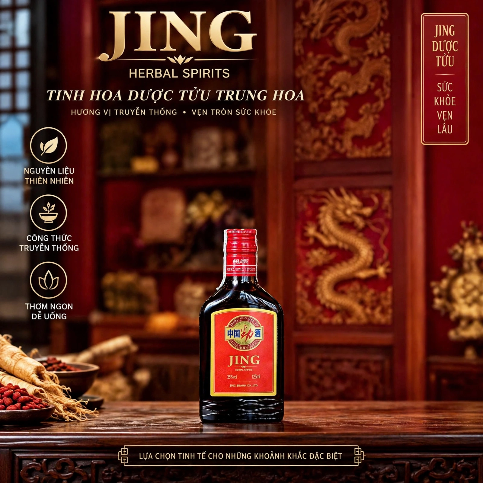 Rượu Dược Liệu JING 125ml - Dược Tửu Trung Hoa Mini Bỏ Túi - Thơm Ngon Dễ Uống - Quà Biếu Nhỏ Xinh 35%