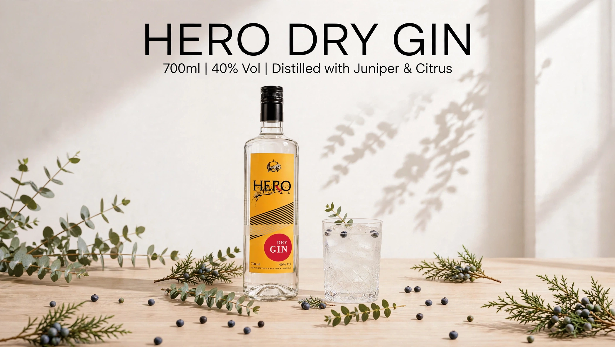Rượu Gin HERO Dry Gin 700ml 40% Vol - SEVCO Vietnam - Botanical Fresh