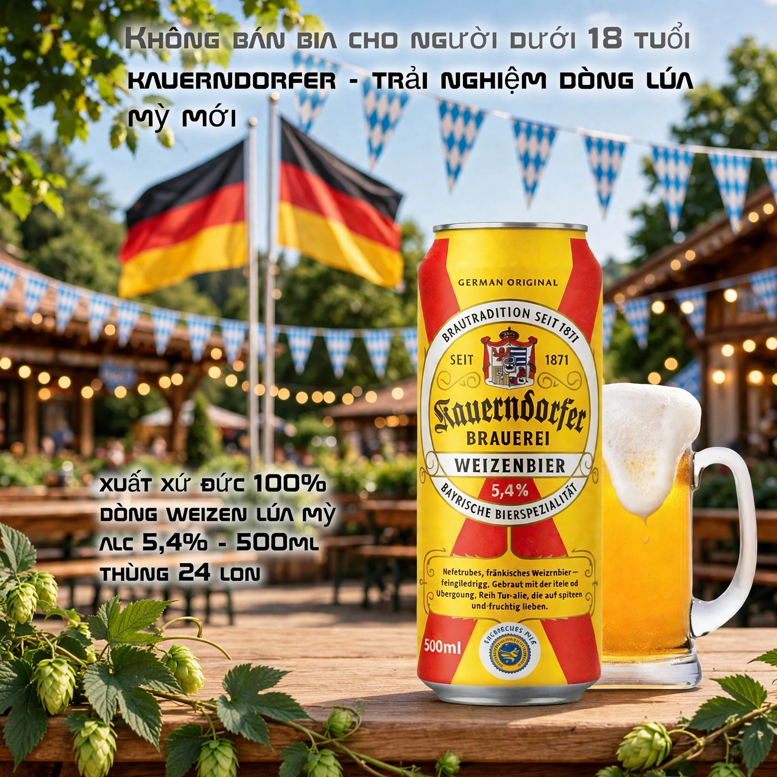 Bia Lúa Mỳ Đức Kauerndorfer Weizenbier 5,4% 500ml - Bia Đức Seit 1871 Thùng 24 Lon