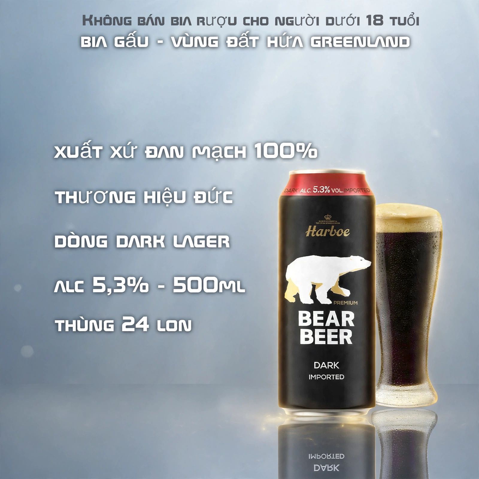 [SHOP THIỆN] Bia Gấu Bear Beer Dark - Bia Đen Đan Mạch Nhập Khẩu - 5.3% - Lon 500ml - Thùng 24 Lon - Harboe Premium Dark Lager