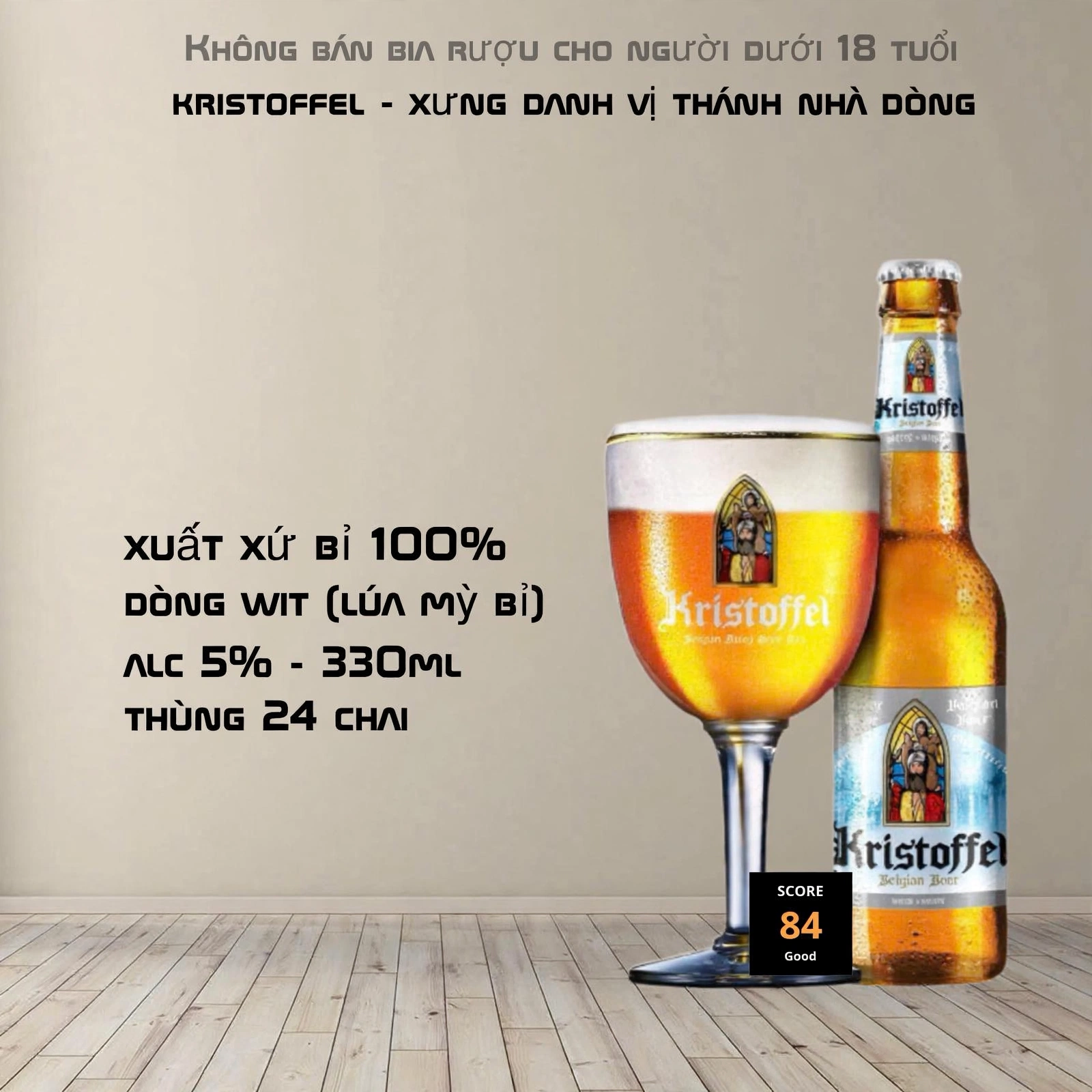 Bia Bỉ Kristoffel Wit 330ml - Bia Lúa Mỳ Bỉ Witbier 5% - Thùng 24 Chai Nhập Khẩu Bỉ