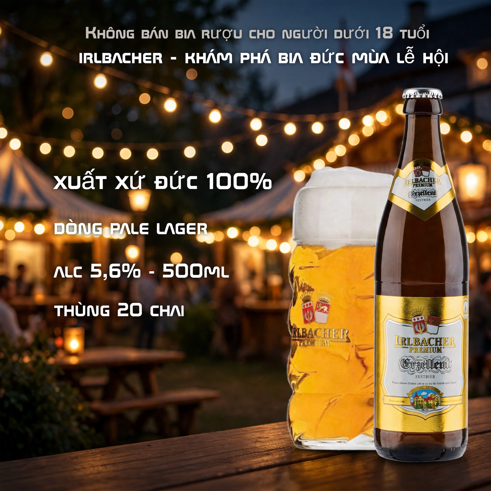 [Thùng 20 Chai] Bia Đức Irlbacher Premium Festbier 5,6% - Bia Vàng Lễ Hội Đức - Pale Lager - Grellen Festbier 500ml