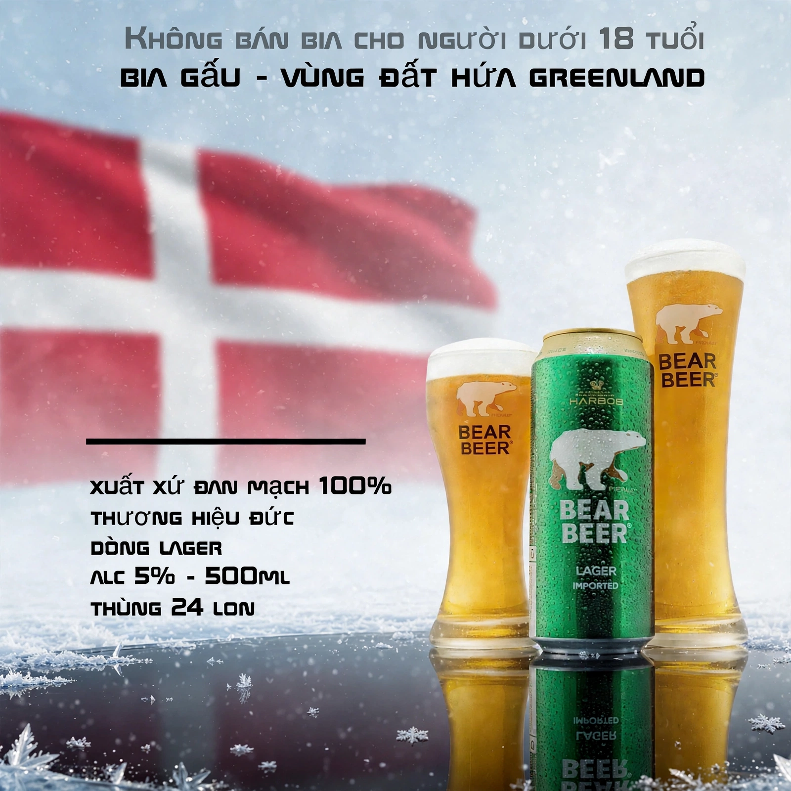 Bia Gấu Bear Beer Lager Đan Mạch 5% 500ml - Bia Greenland Thùng 24 Lon