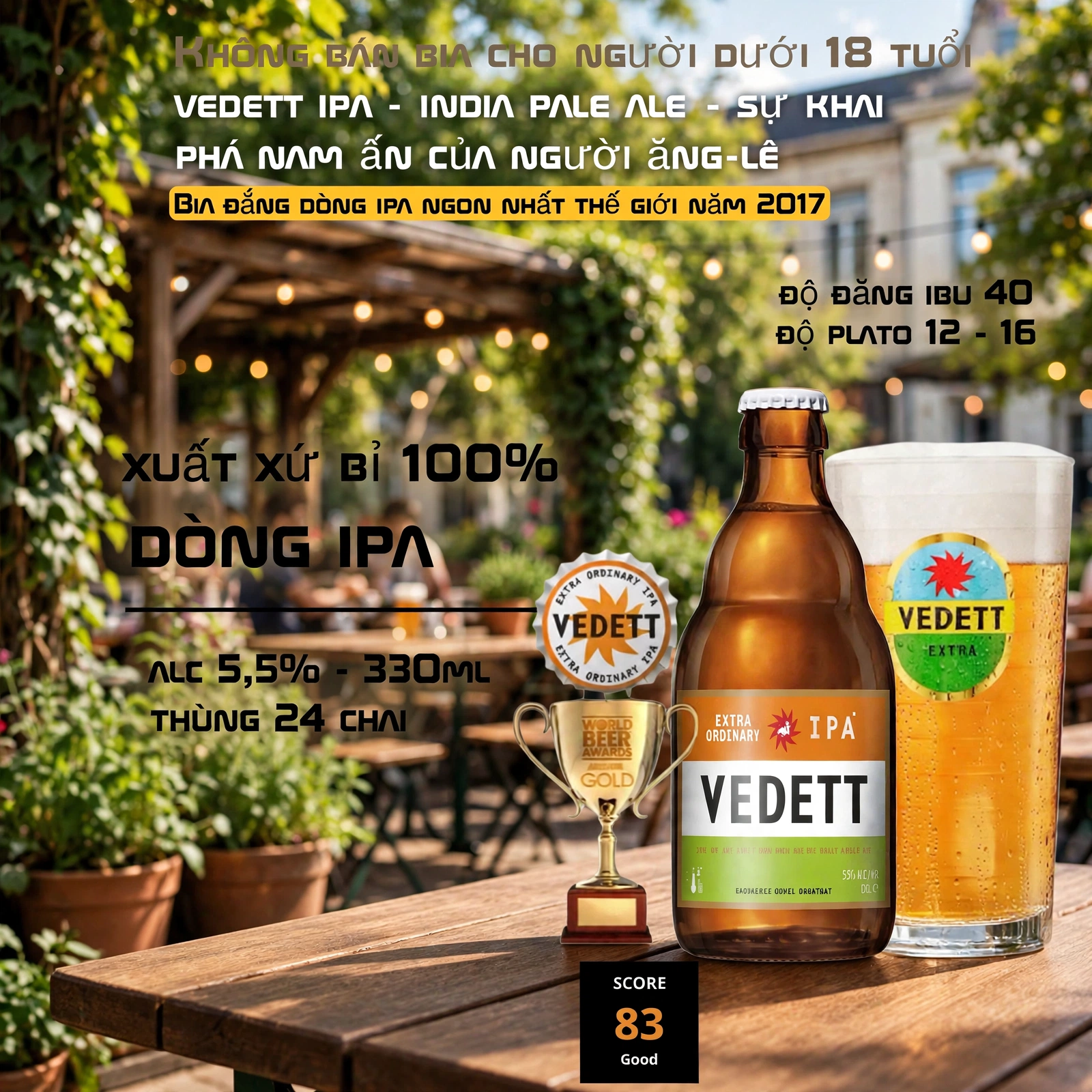 Bia Bỉ Vedett IPA 330ml - Bia Đắng IPA Ngon Nhất Thế Giới 2017 - Thùng 24 Chai 5,5%
