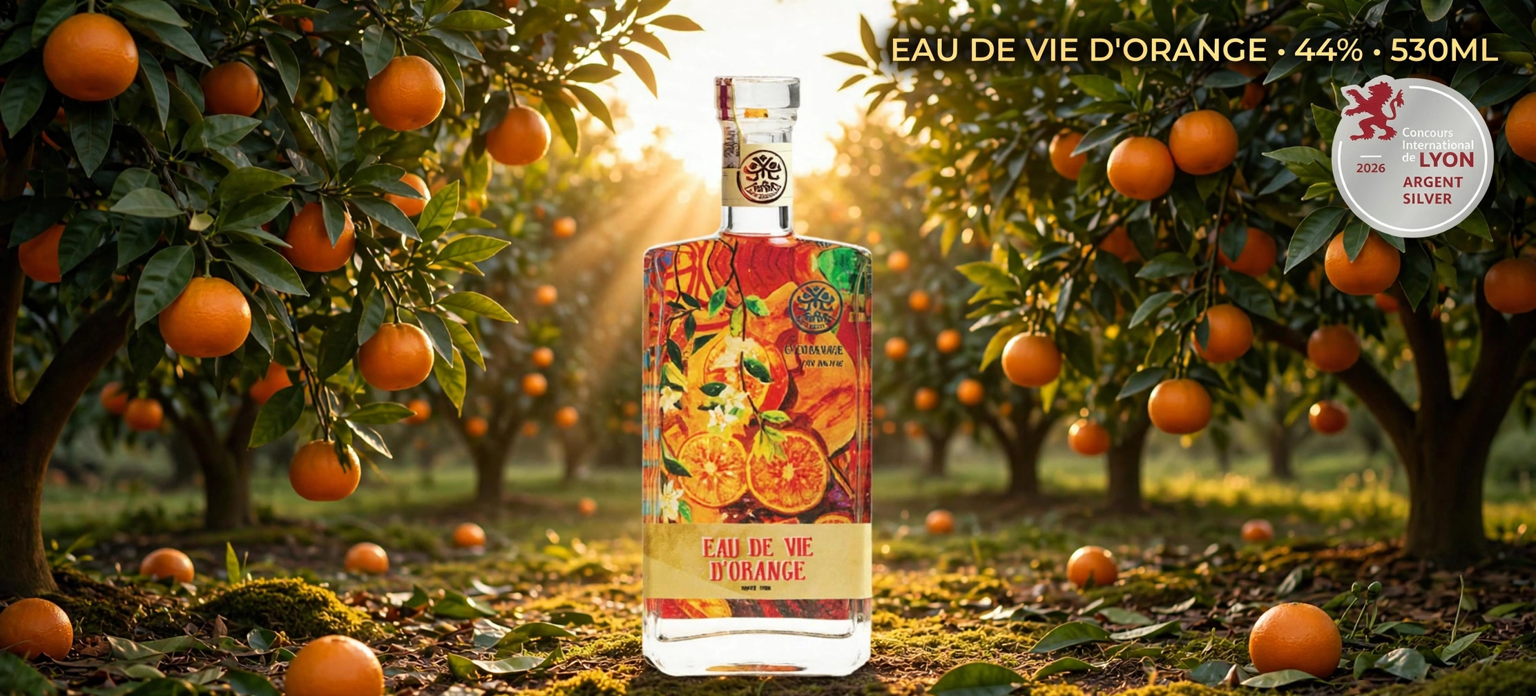 Rượu Cam Eau De Vie D'Orange 44% 530ML - Huy Chương Bạc Lyon 2026 - Cam Tươi