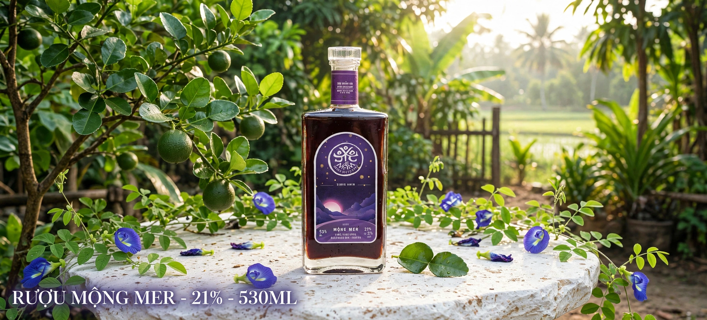 Rượu Mộng Mer 21% 530ML - Liqueur Chanh Giấy & Hoa Đậu Biếc - Rượu Hoa Quả Thủ Công