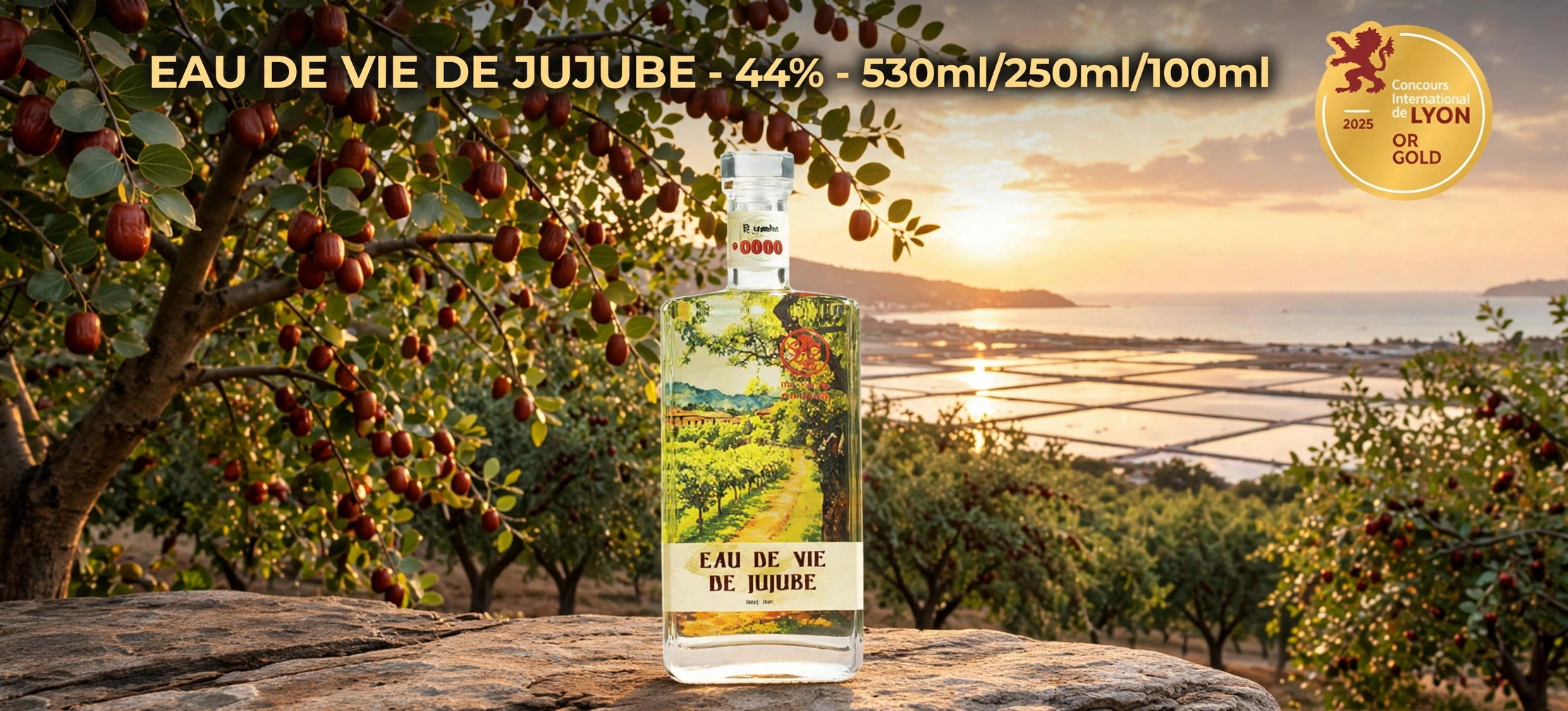 Rượu Táo Eau De Vie De Jujube 44% 530ML - Huy Chương Vàng Lyon 2025 - Táo Bàng La
