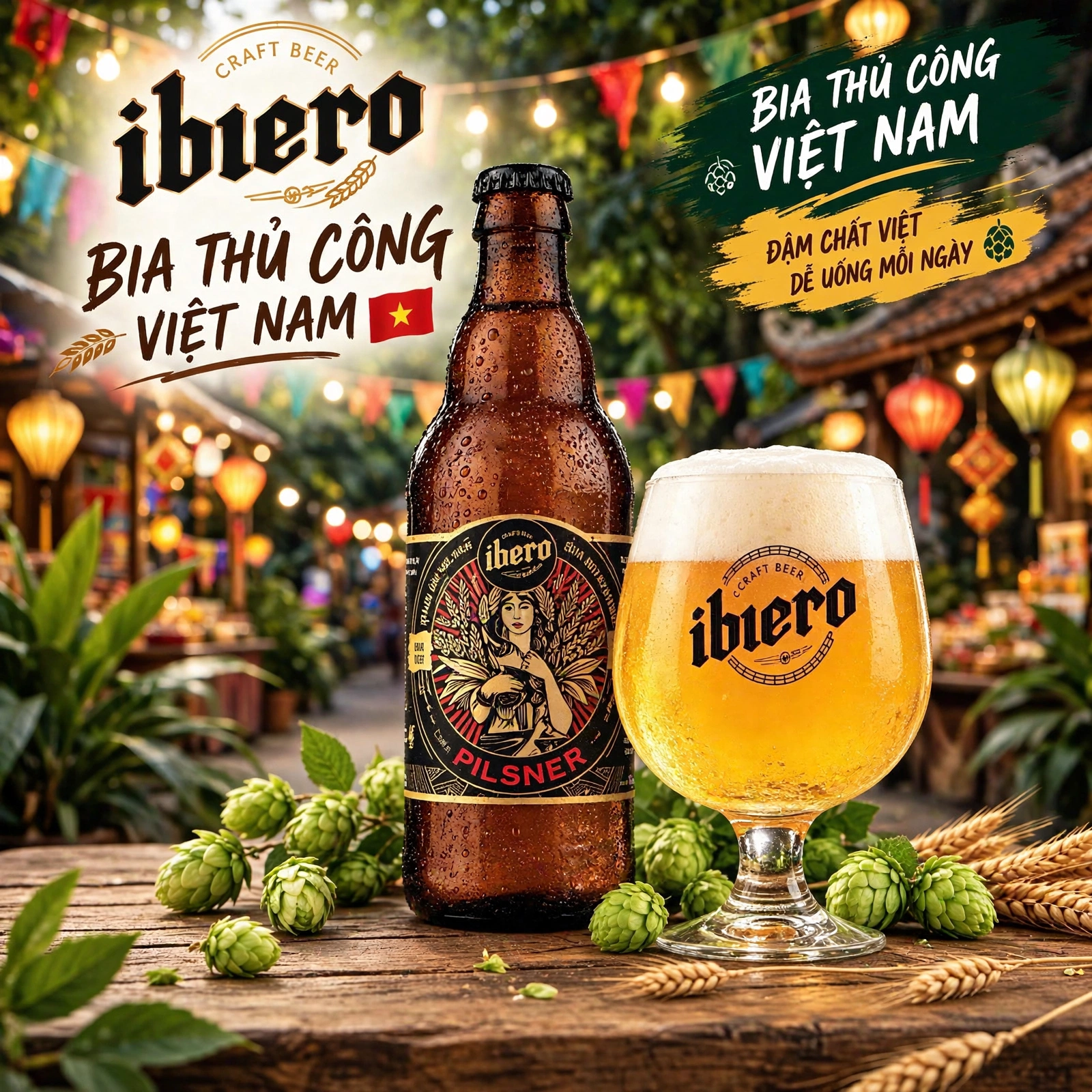 Bia Thủ Công iBiero Pilsner - Thùng 12 Chai 330ml - Craft Beer Việt Nam ALC 4.8% IBU 18