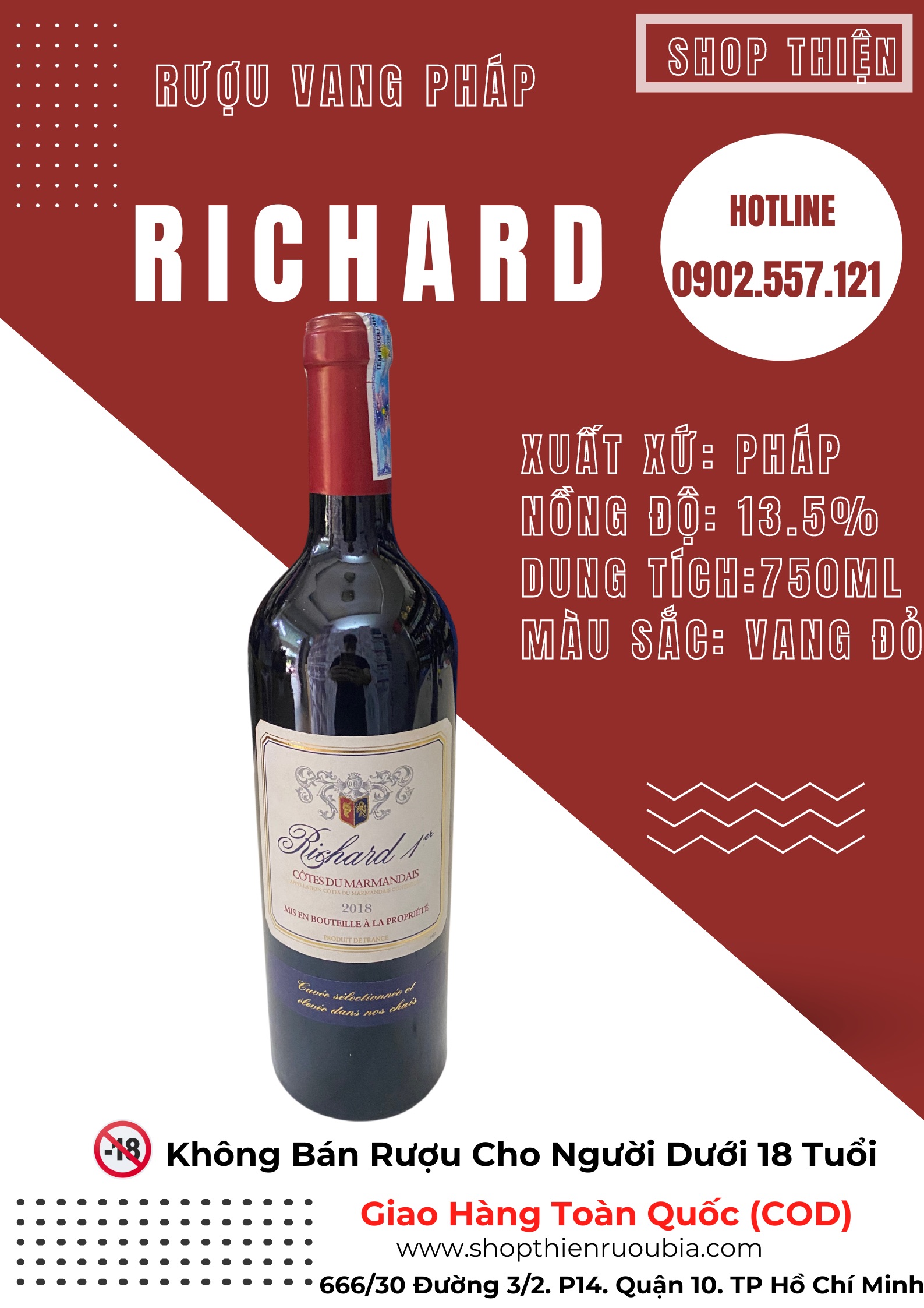 Vang Đỏ Pháp RICHARD Cotes Du Marmandais 14% 750ml