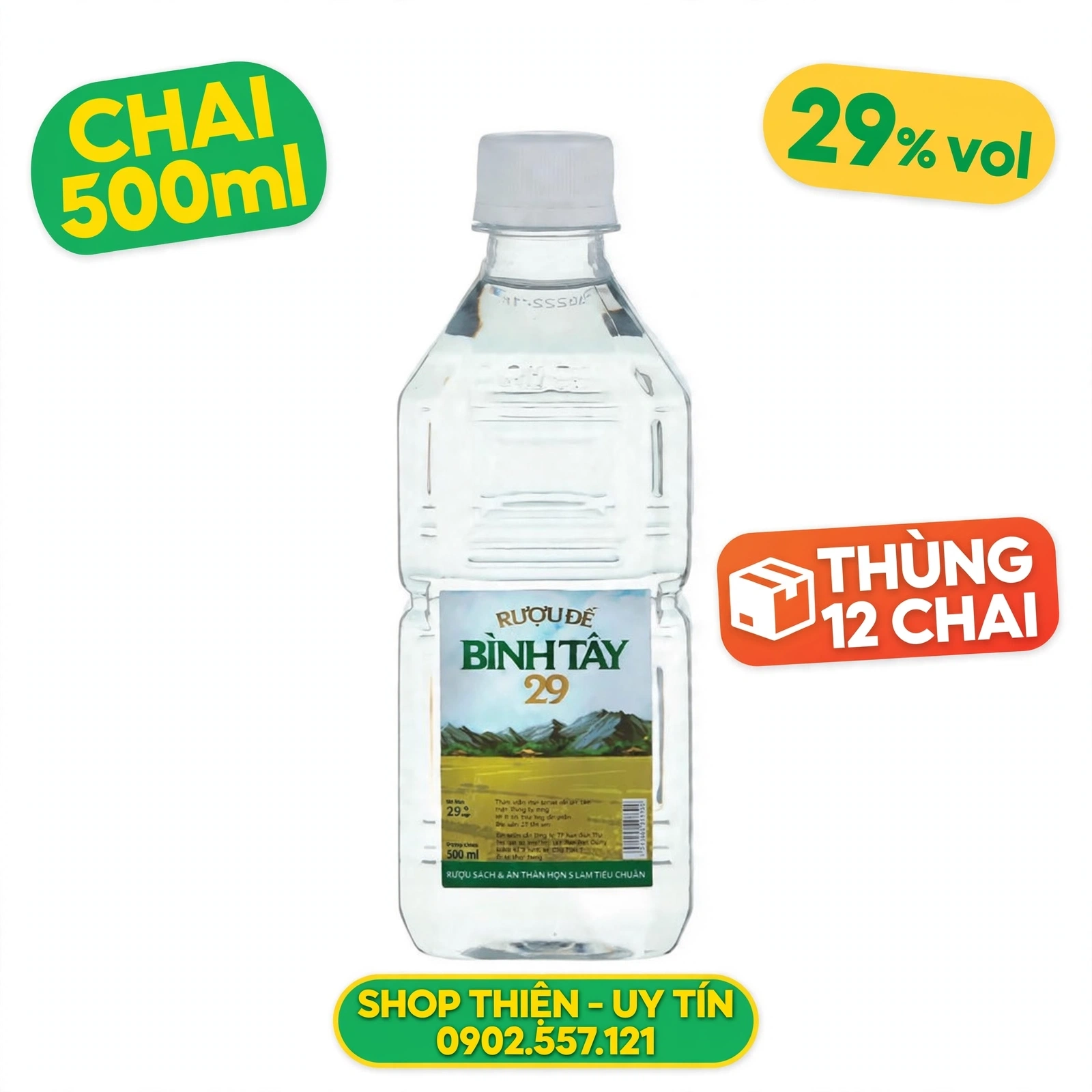 Rượu Đế Bình Tây 29 Chai 500ml 29% Vol - Thùng 12 Chai - Shop Thiện Uy Tín 0902.557.121
