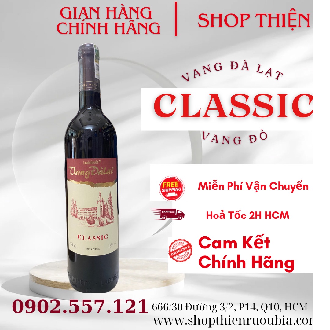 Rượu Vang Đà Lạt CLASSIC ĐỎ 12% 750ML