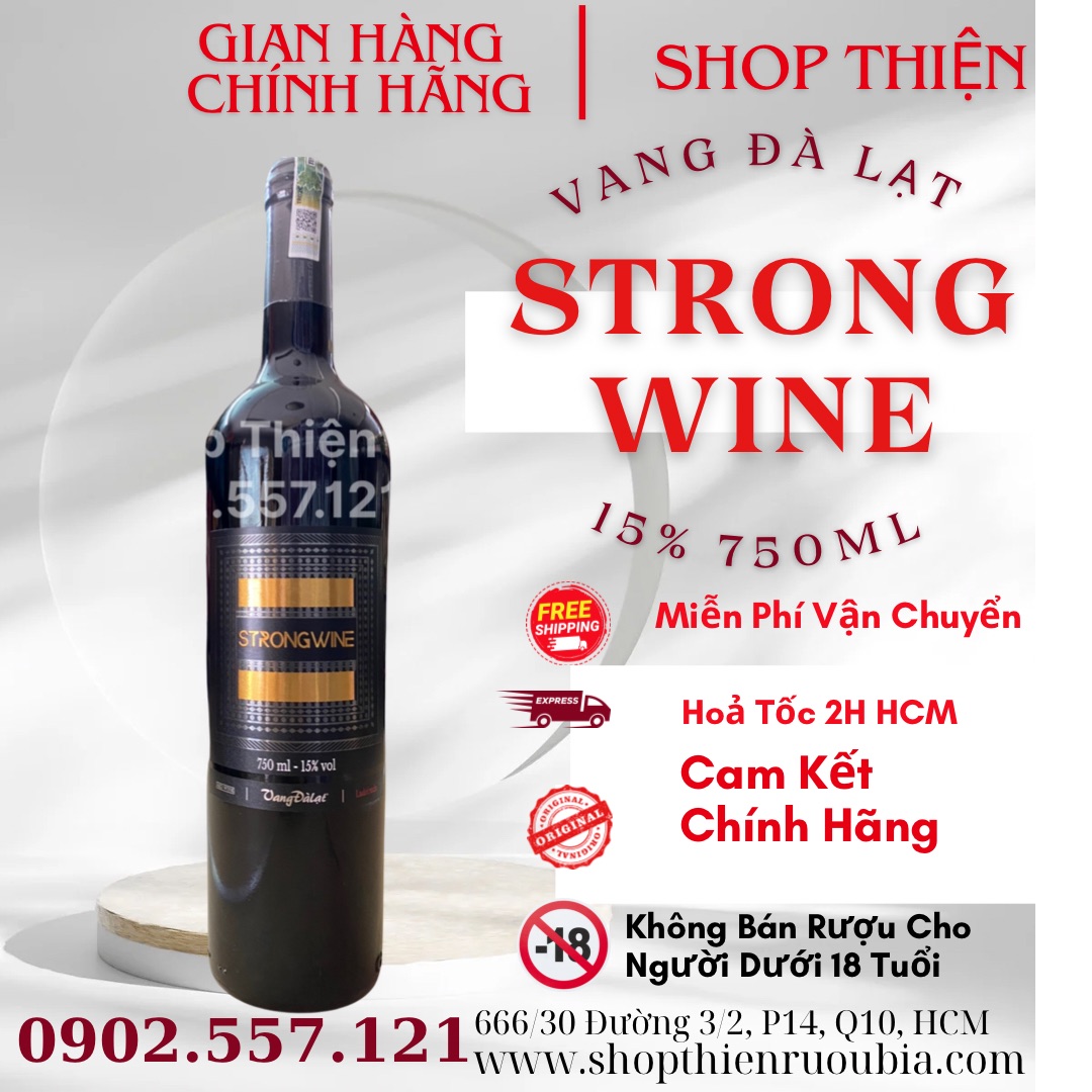 1 thùng Vang Đà Lạt Strong 15% Đỏ 750ml  x 6 Chai