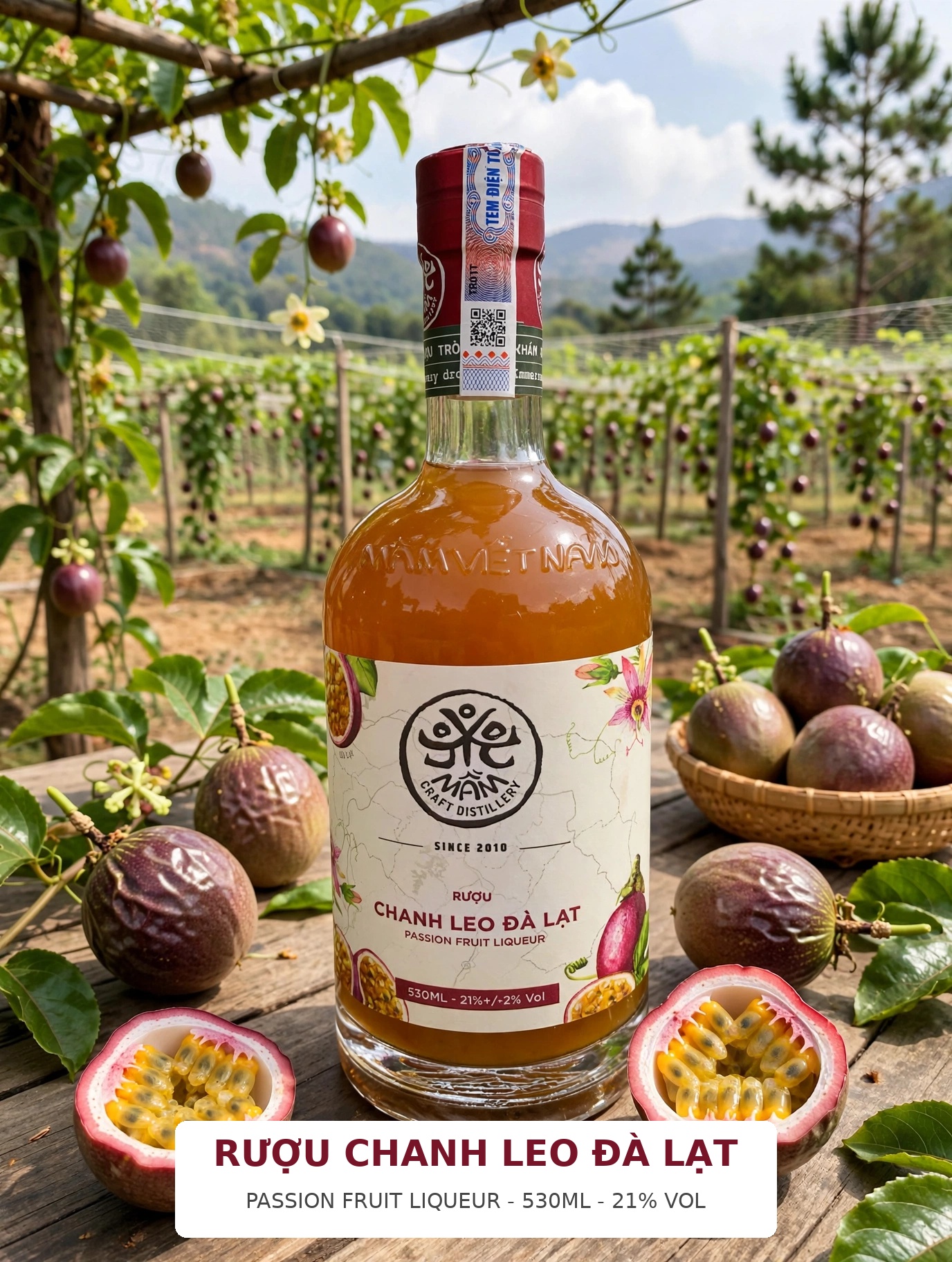 Rượu Chanh Leo Đà Lạt 530ML 21% - Passion Fruit Liqueur - MẦM Craft