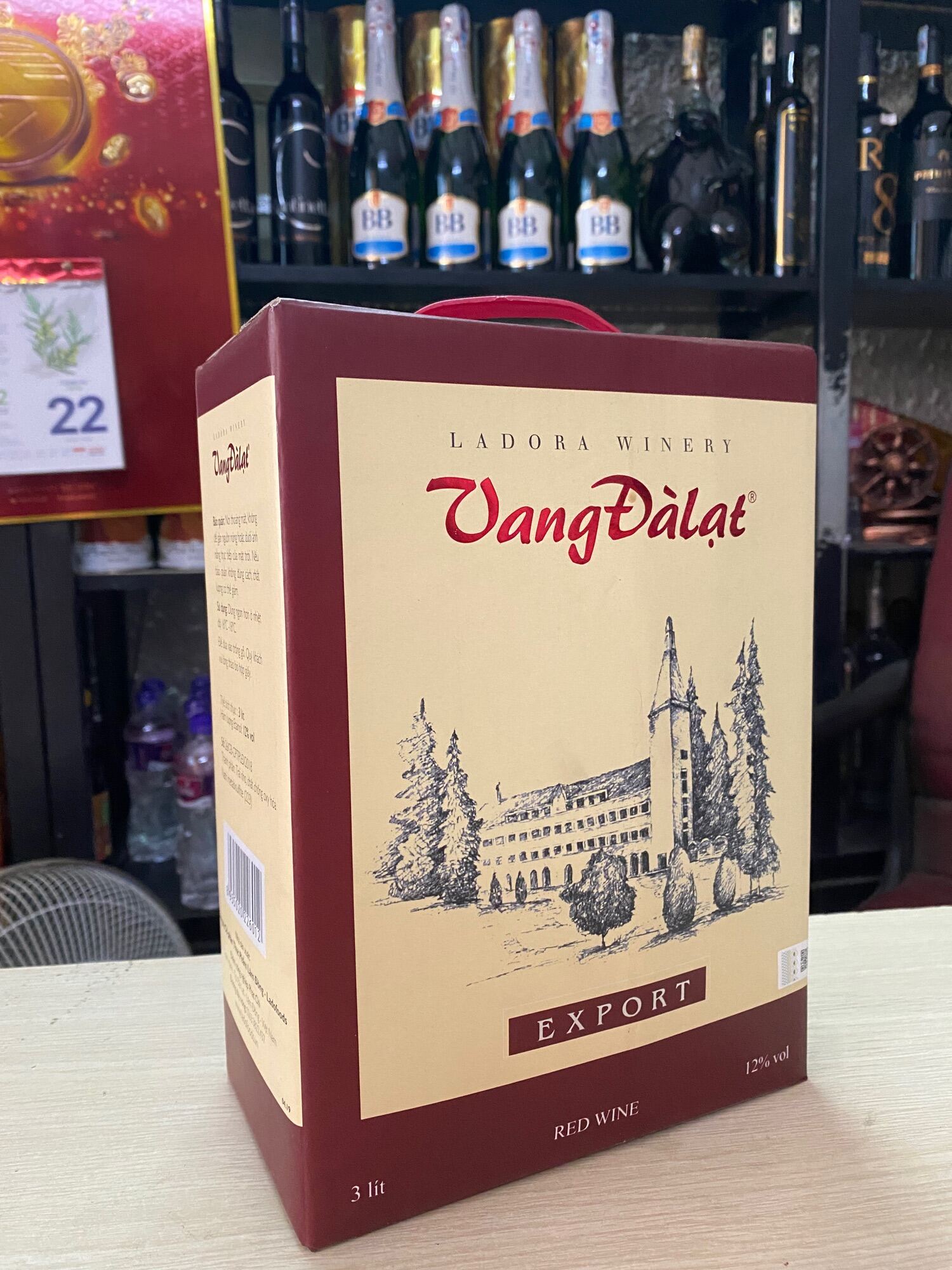 1 Thùng Vang Đà Lạt Export Đỏ 3 Lít x4 hộp