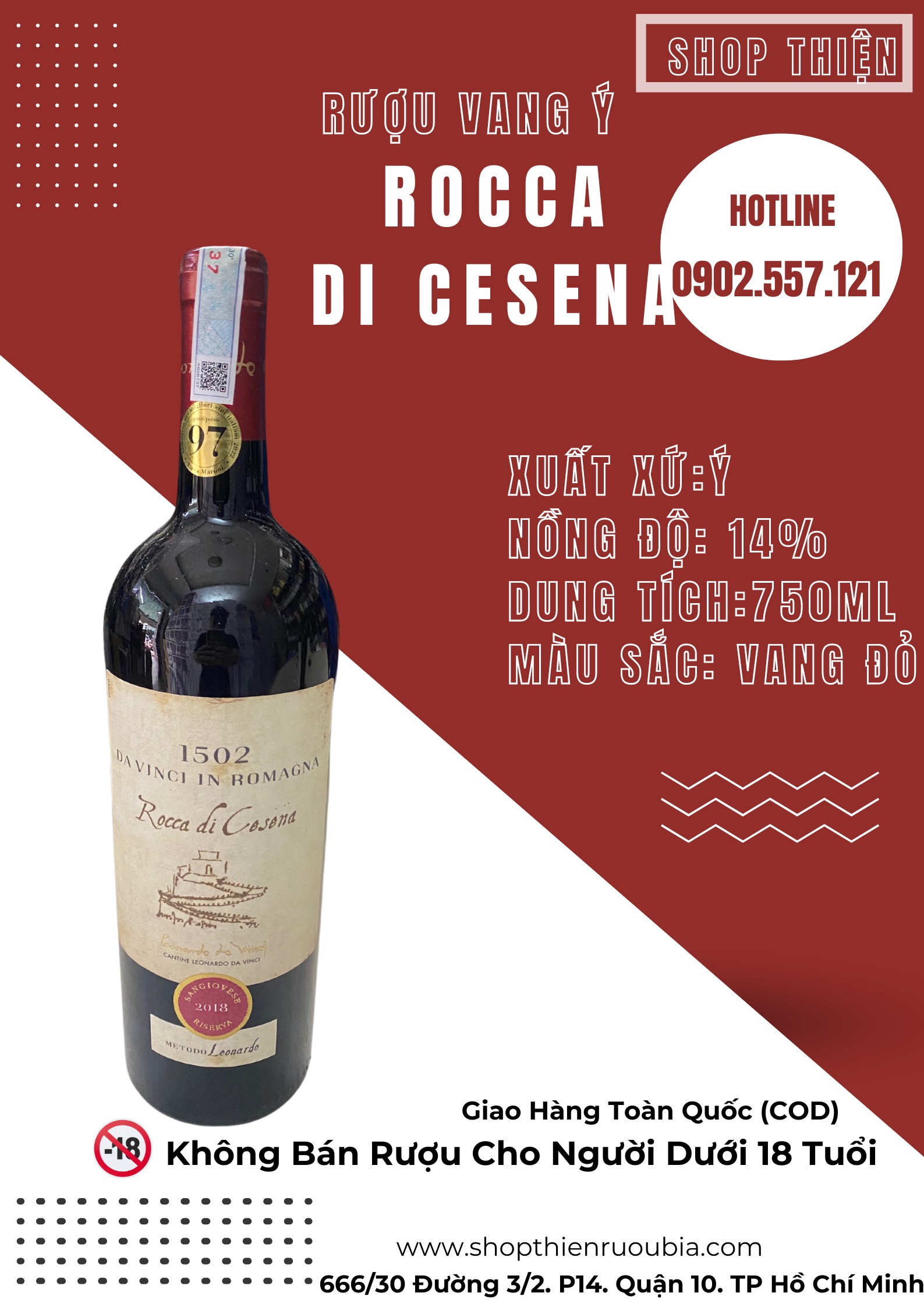 Vang Đỏ Ý ROCCA DI CESENA 1502 14% 750ml
