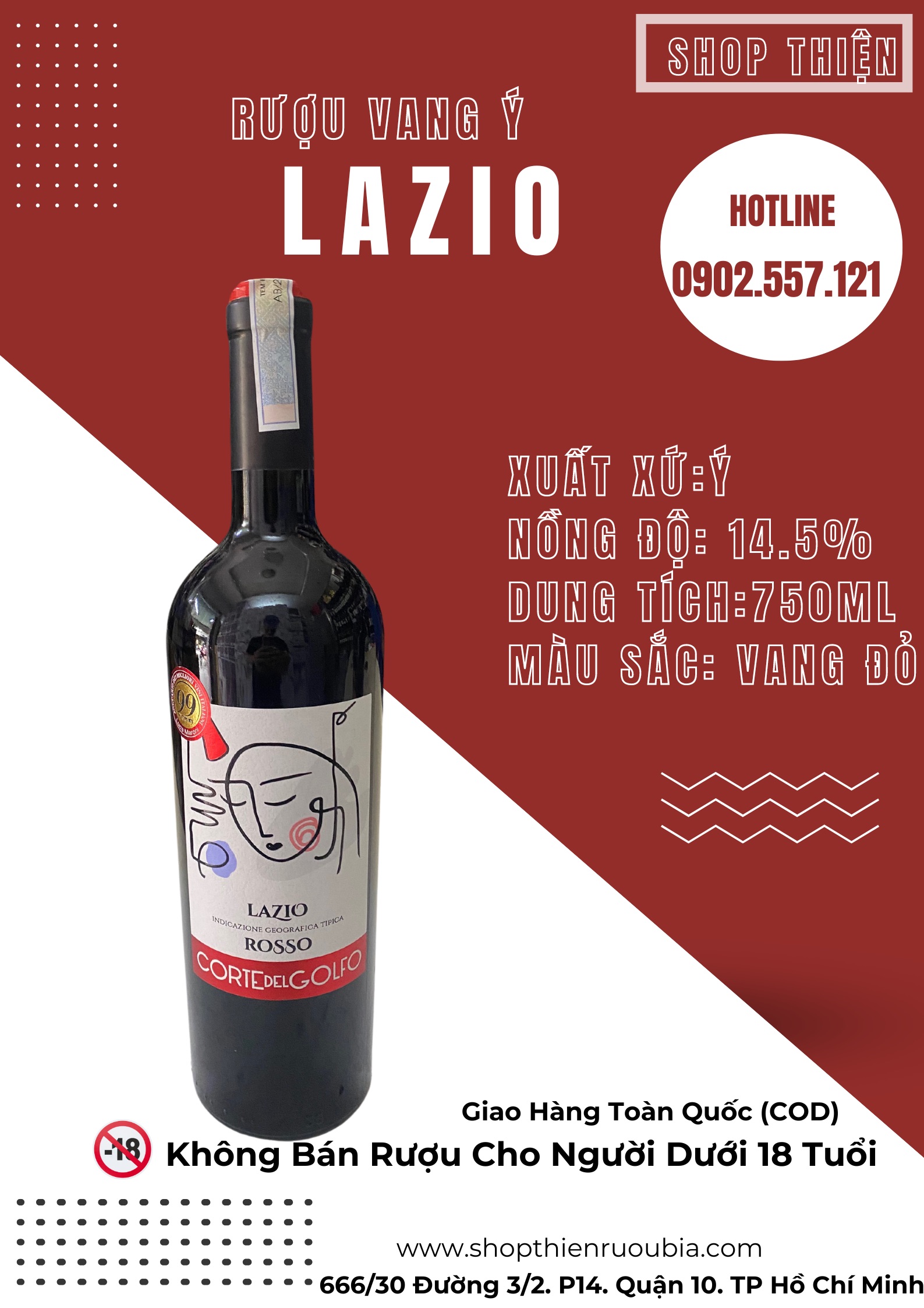 Vang Đỏ Ý LAZIO ROSSO 14.5% 750ml