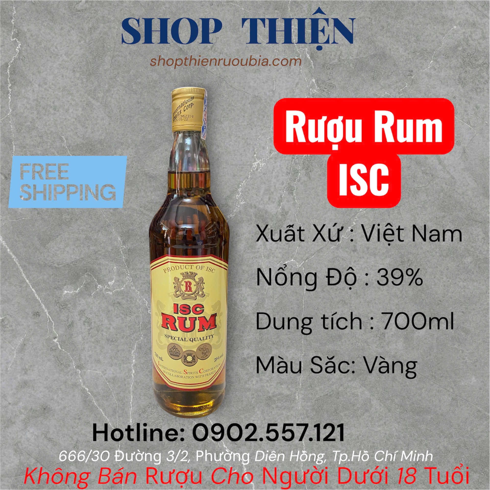 Rượu RUM ISC 39% 700ml