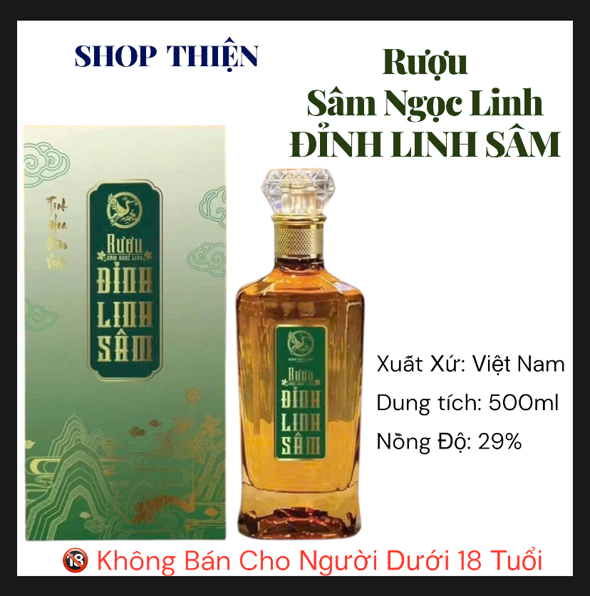 Rượu Sâm Ngọc Linh Đỉnh Linh Sâm 500ml - 29% - Tinh Hoa Sâm Việt