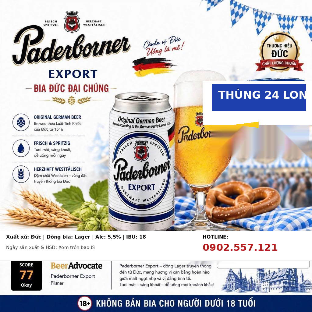 Bia Đức Paderborner Export 330ml - Thùng 24 Lon - Original German Beer 5.5%