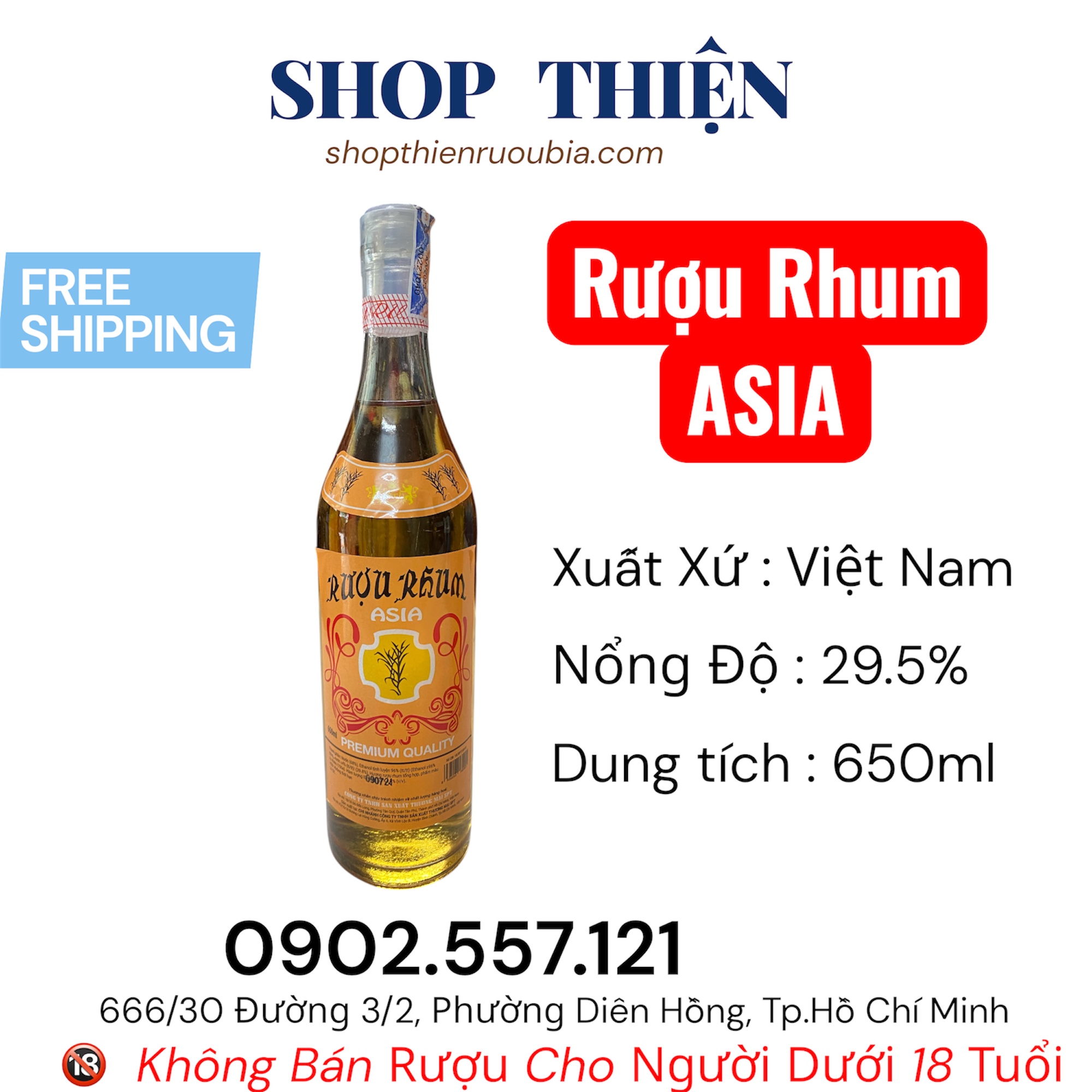 Rượu Rhum ASIA 29.5% - Chai 650ml | Rượu Rhum Việt Nam
