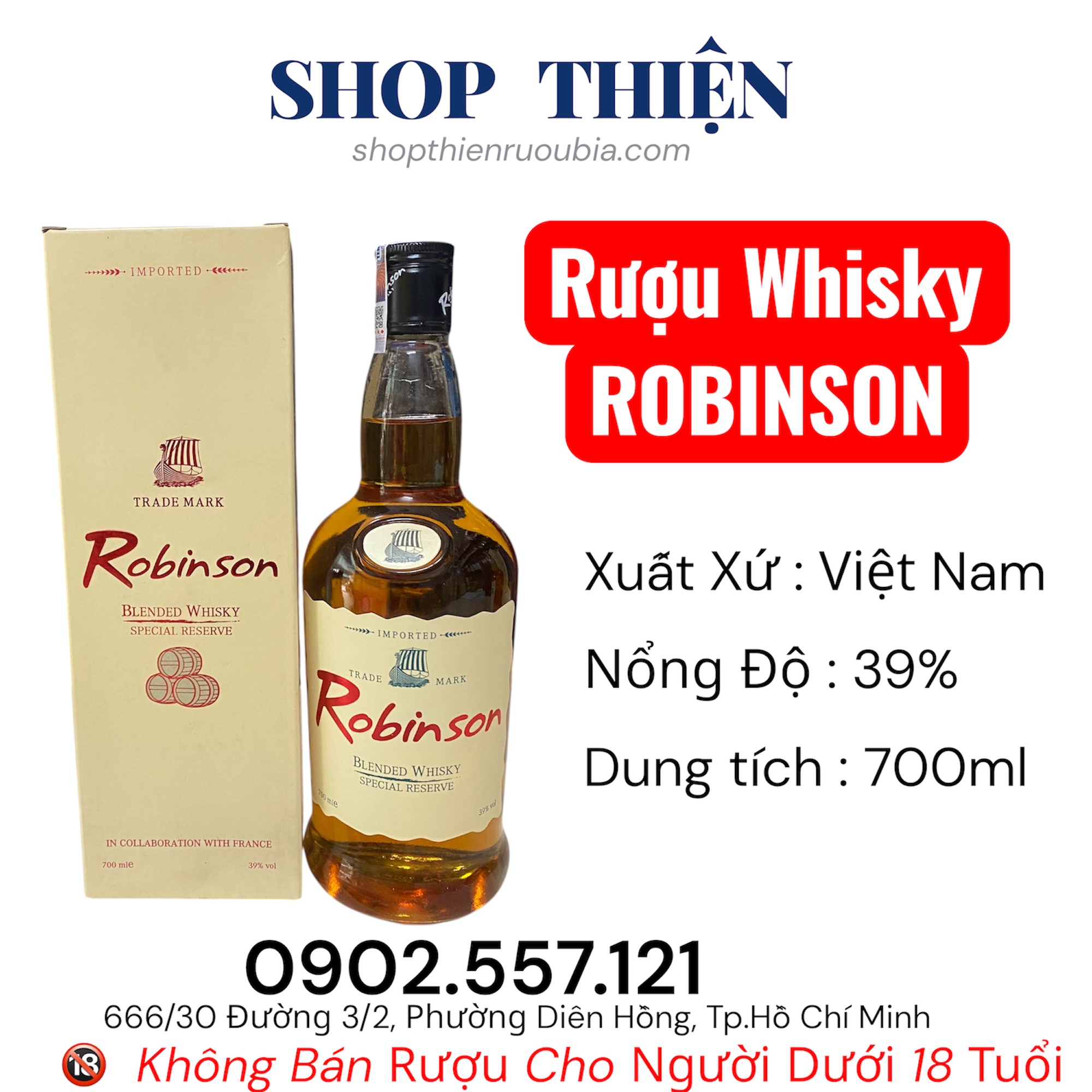 Rượu Whisky ROBINSON 39% 700ml