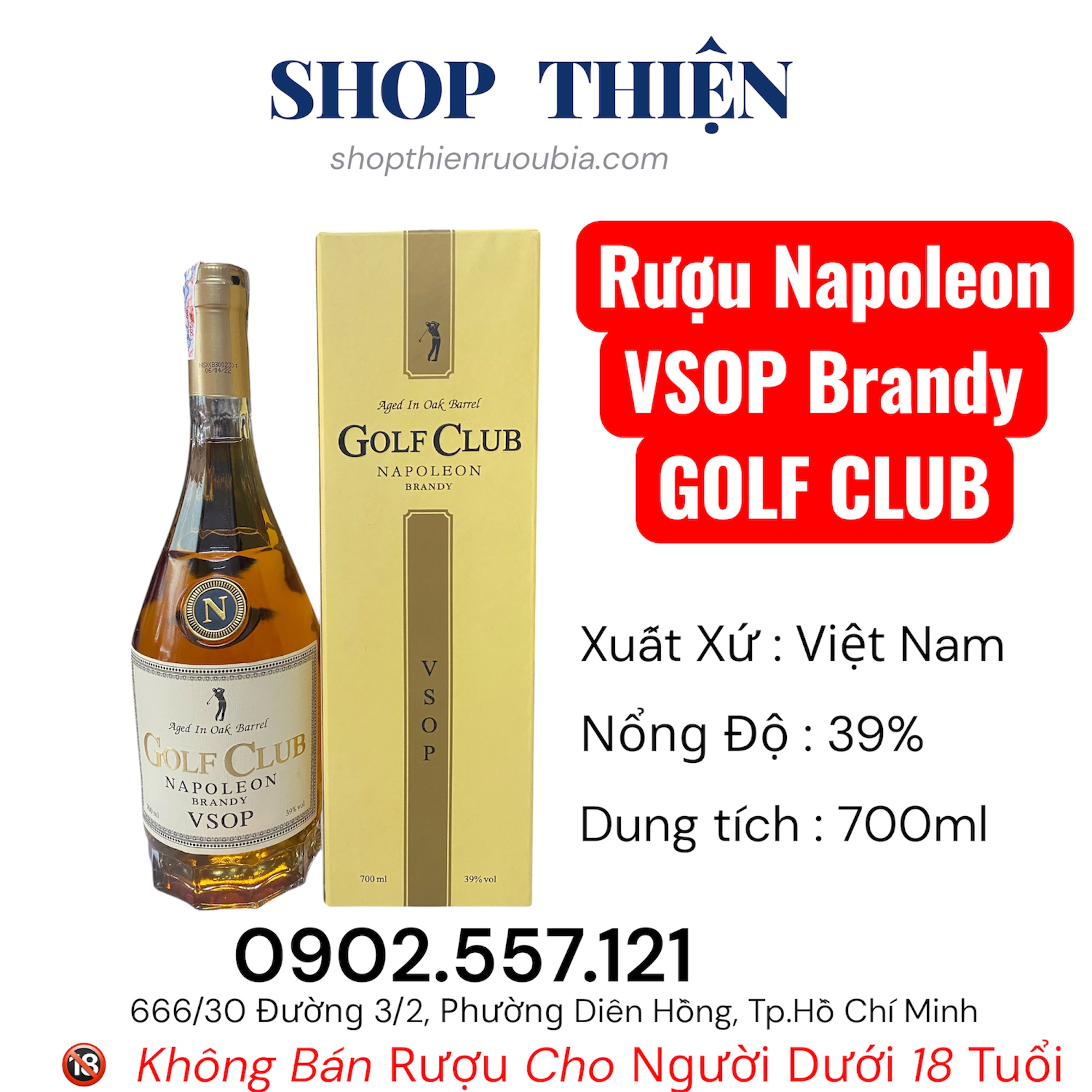 Rượu Napoleon VSOP GOLF CLUB Brandy 39% 700ml