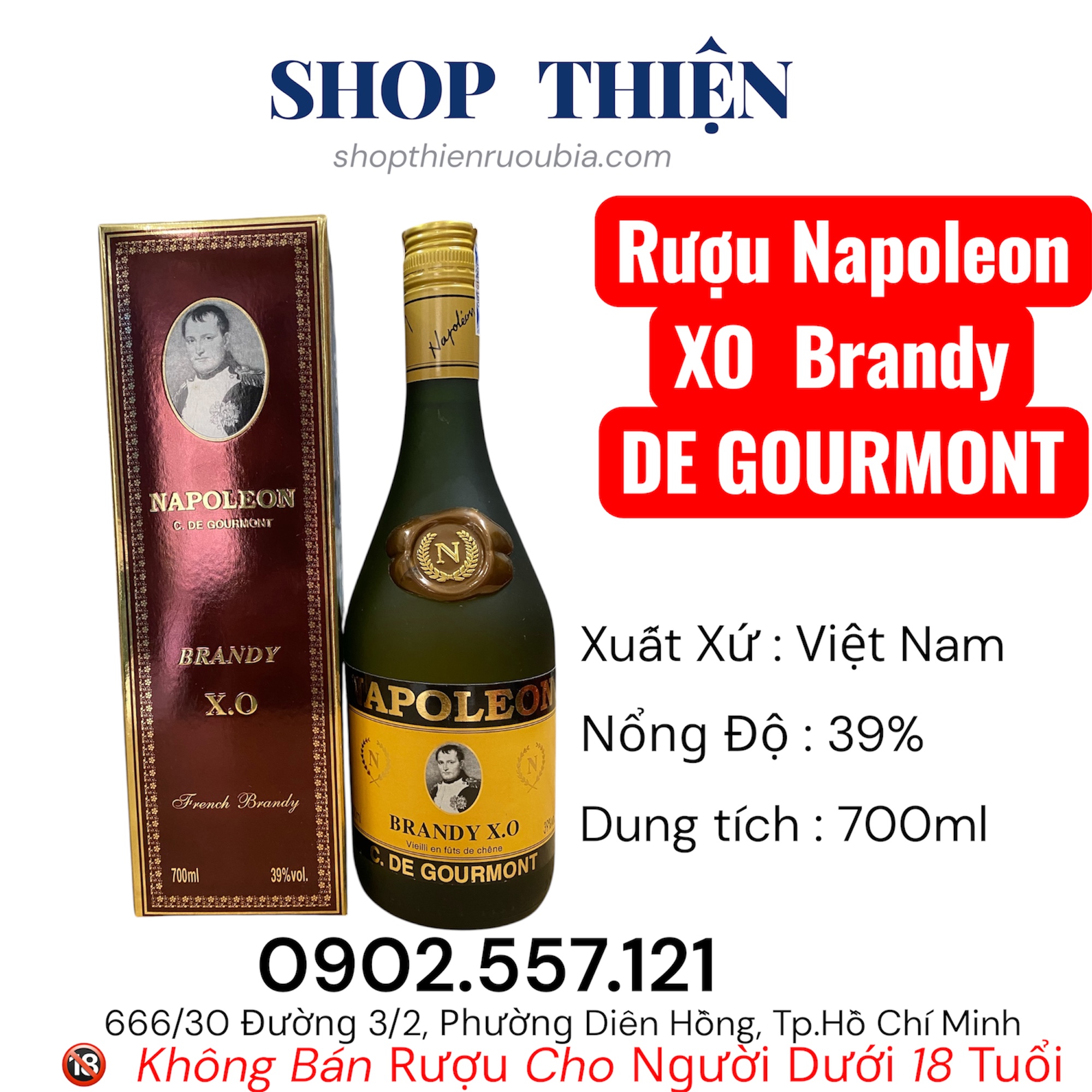 Rượu Napoleon XO DE GOURMONT 39% 700ml