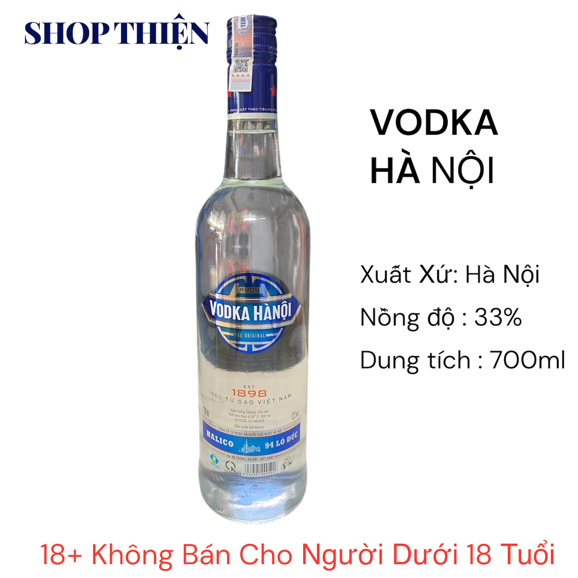 Vodka Hà Nội Halico 700ml 33 Độ Chính Hãng 100%