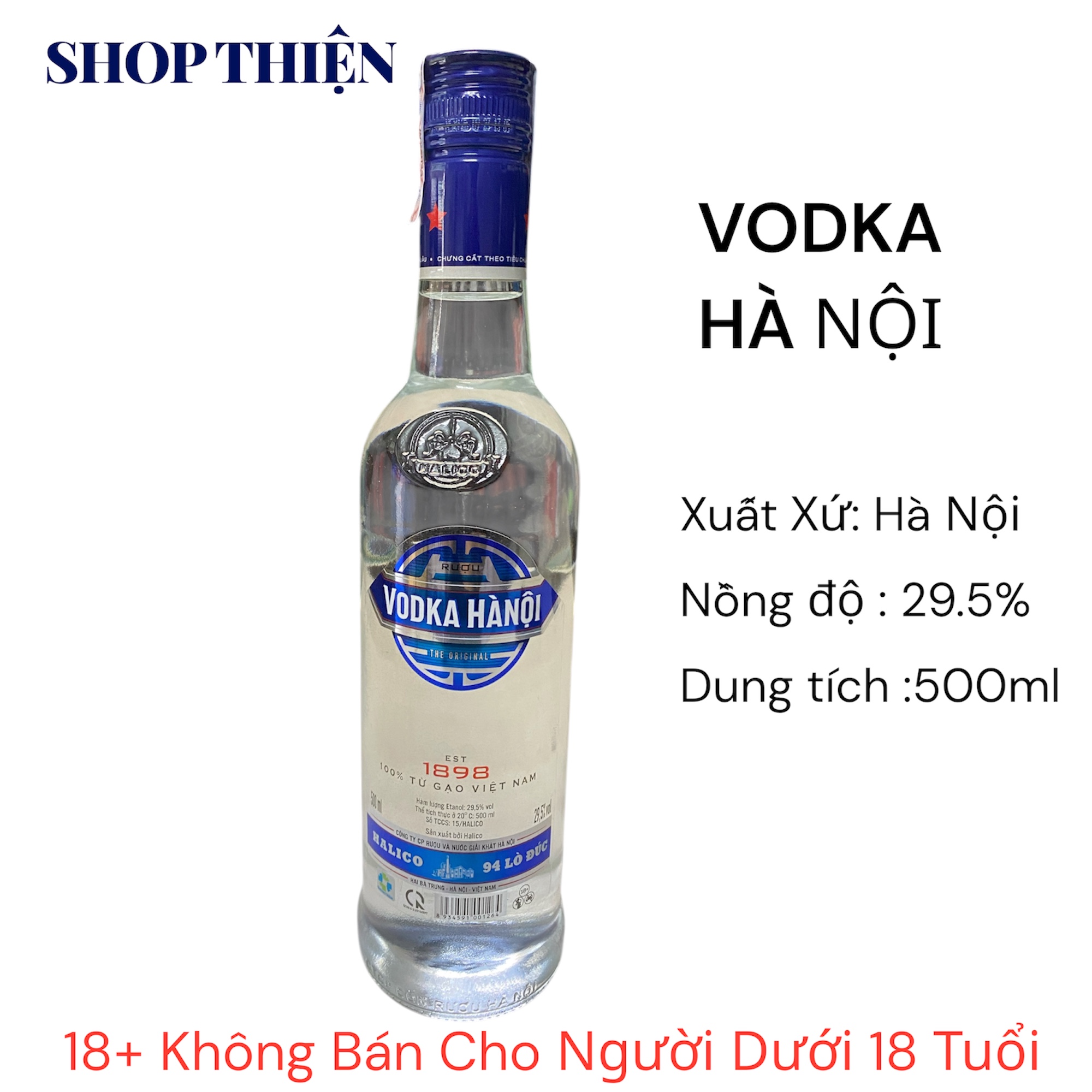 Rượu Vodka Hà Nội 29.5% Chai 500ml Chính Hãng Halico - Shop thiện