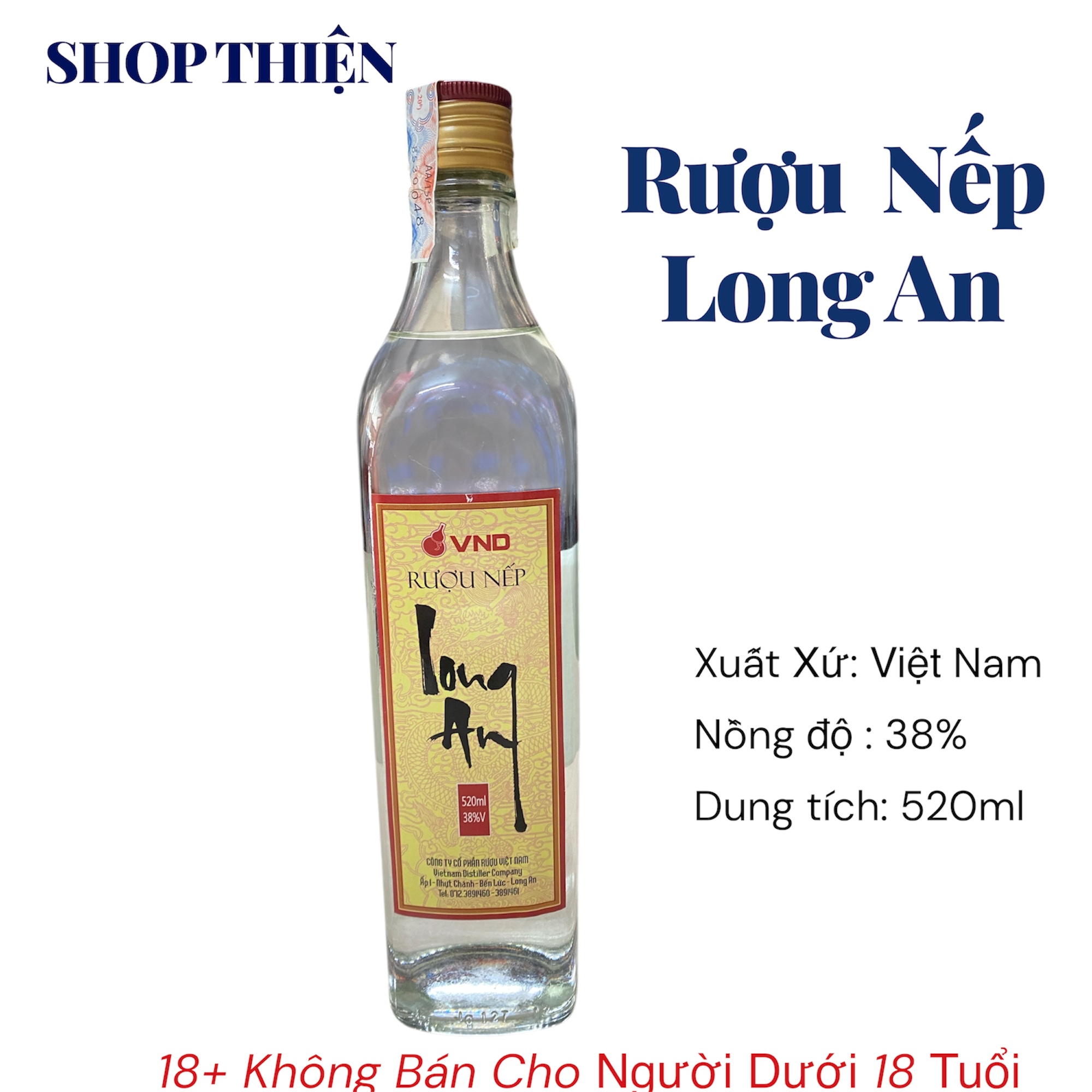 Rượu Nếp Long An 38% 520ml – Đặc Sản Miền Tây Chính Gốc