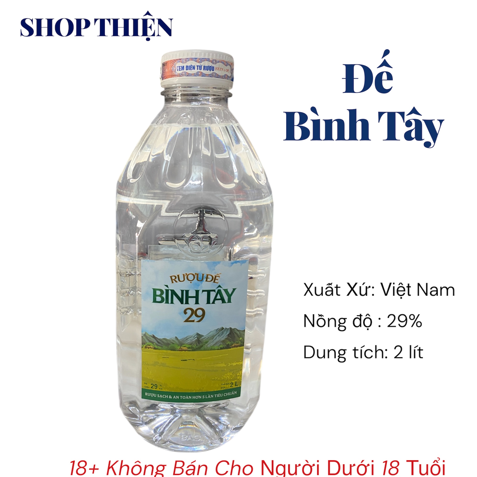 Rượu Đế Bình Tây 29 Độ Can 2 Lít - Đặc Sản Miền Tây Chính Gốc