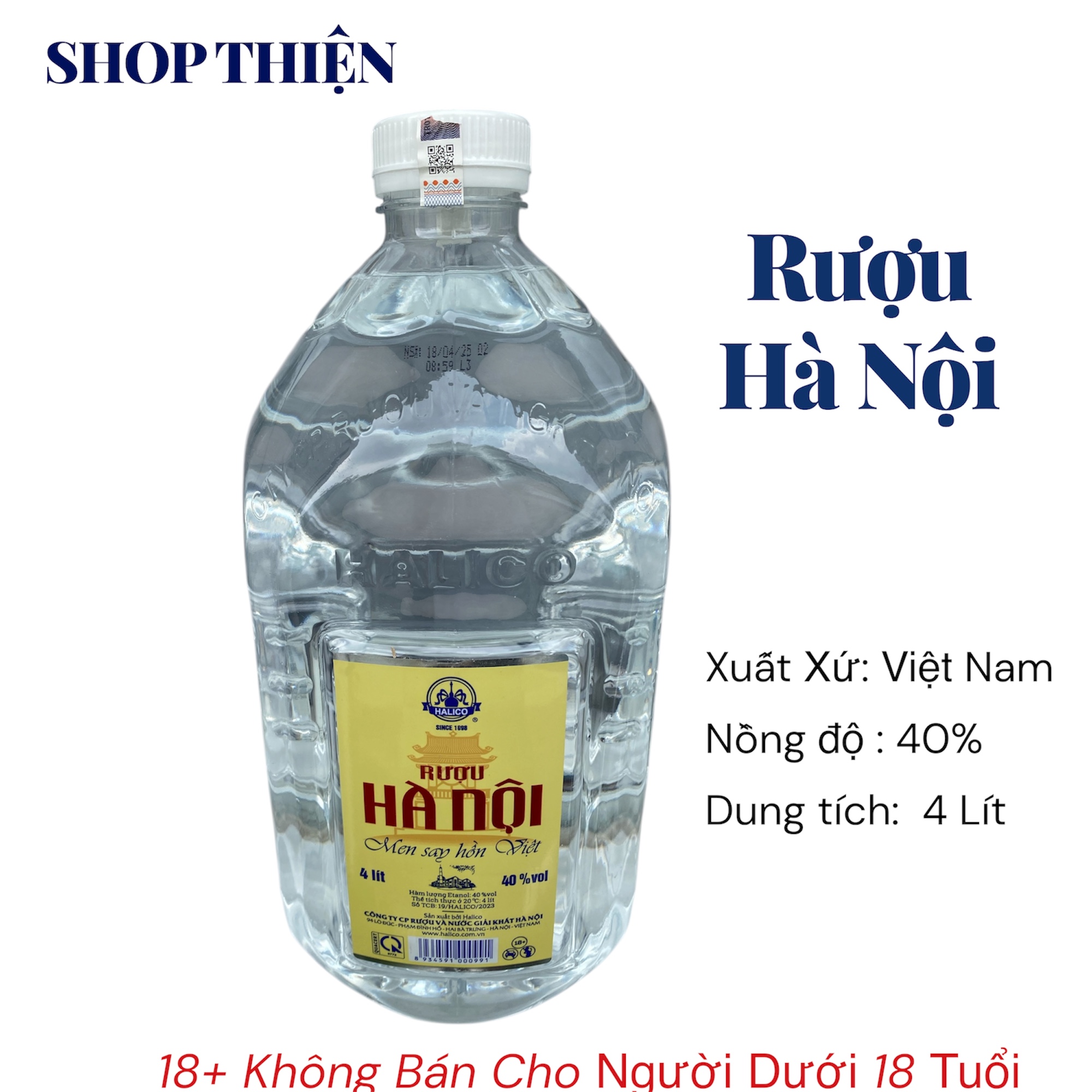 Rượu Hà Nội HALICO 40 Độ Can 4 Lít - Men Say Hồn Việt Chính Hãng -Shop Thiện