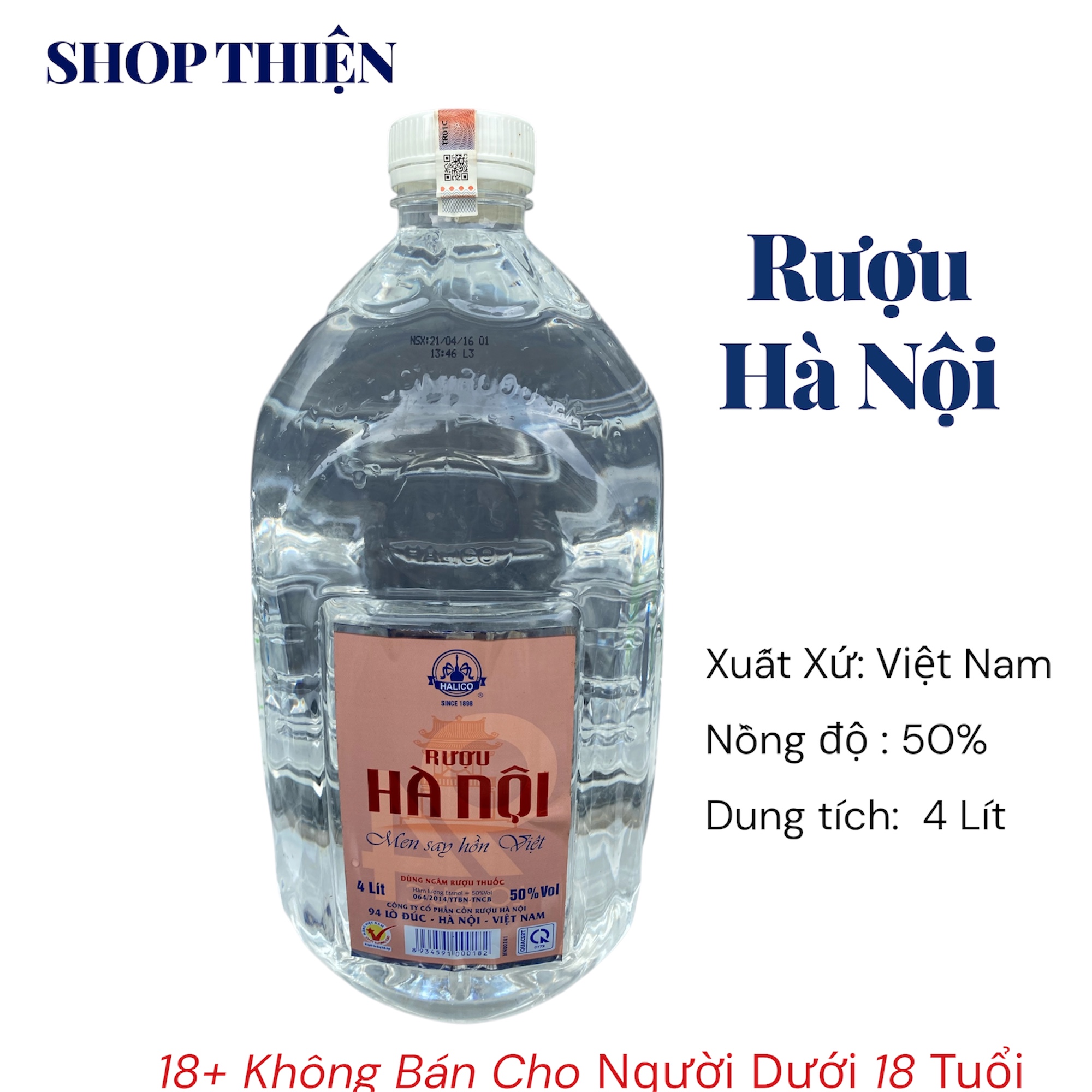Rượu Hà Nội 50 Độ HALICO Can 4 Lít - Dòng Ngâm Chính Hãng