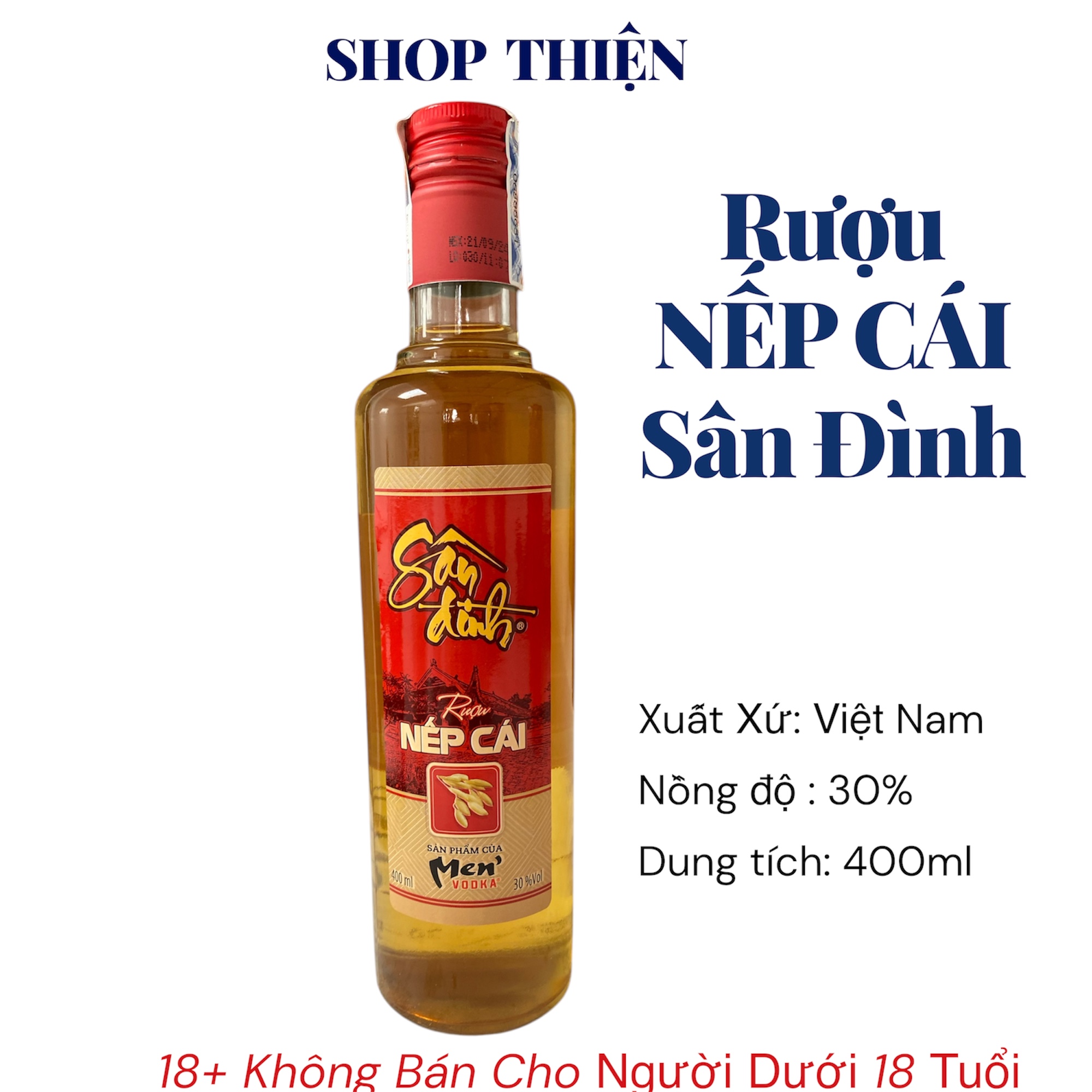 Rượu Nếp Cái Sân Đình 400ml 30 Độ - Đặc Sản Rượu Truyền Thống | Men Vodka/Shop Thiện