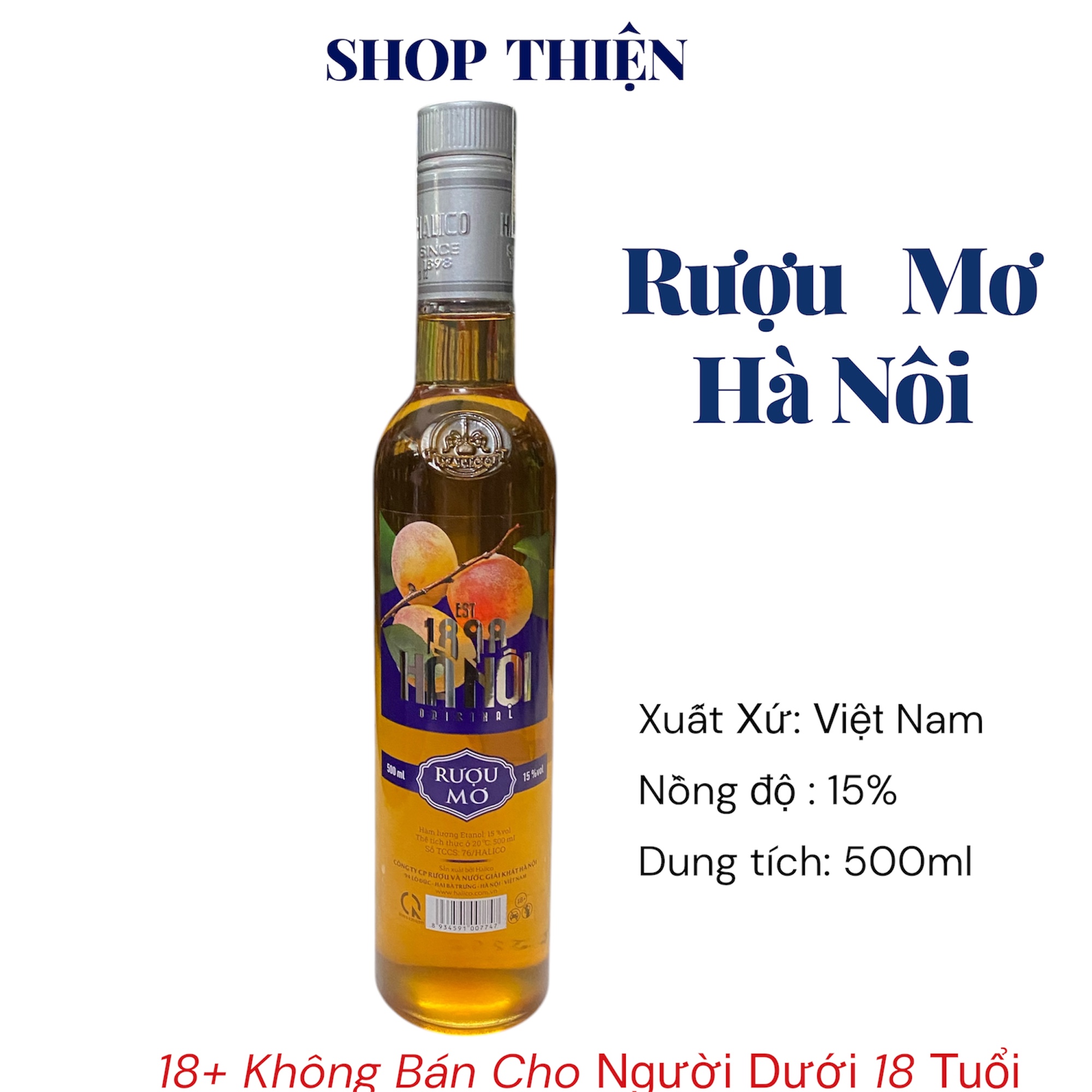 [Chính Hãng] Rượu Mơ Hà Nội Halico 500ml 15% - Thơm Ngọt Dịu Êm, Quà Tặng Sang Trọng
