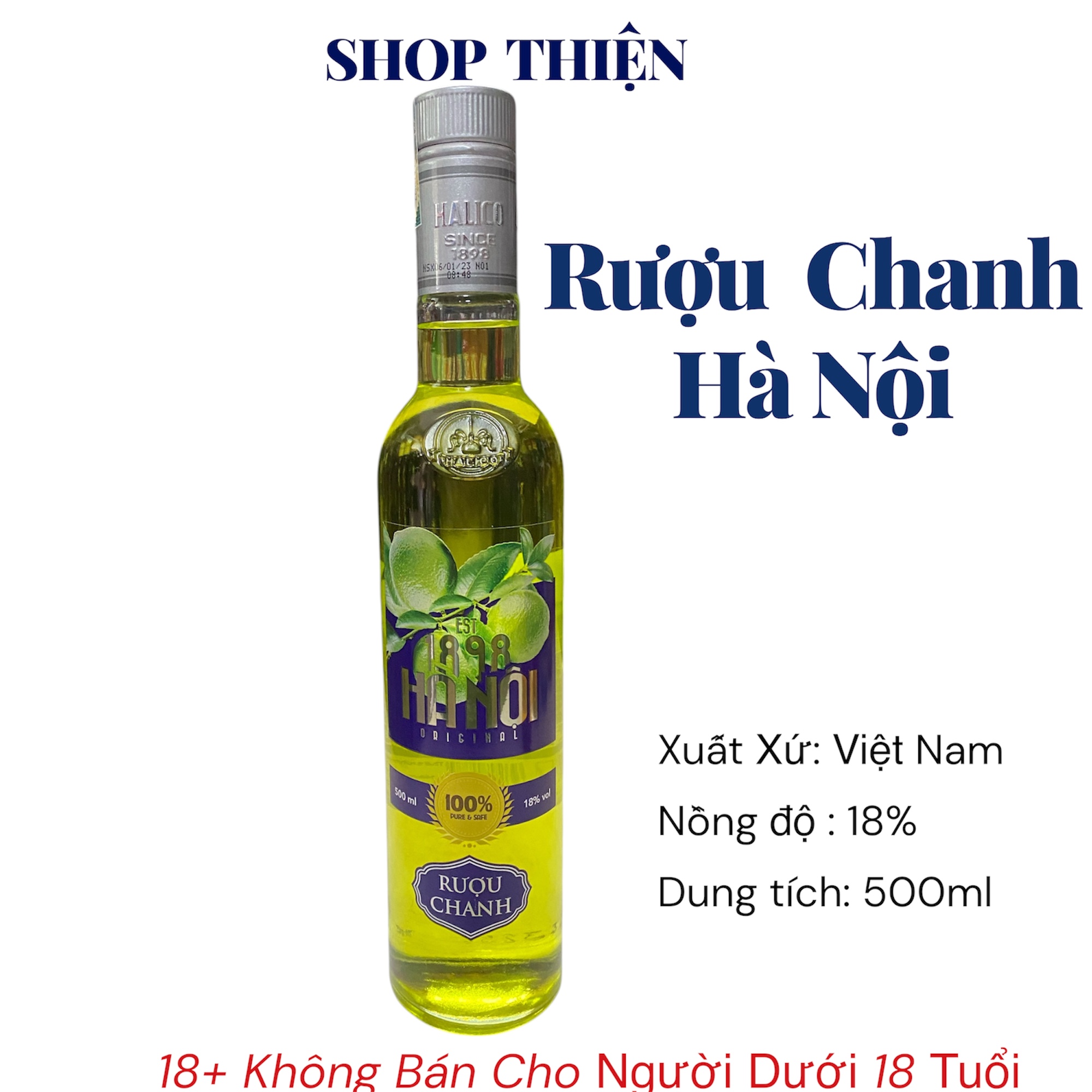 Rượu Chanh Hà Nội Chính Hãng | HALICO 1898 | Nồng Độ 18% Chai 500ml