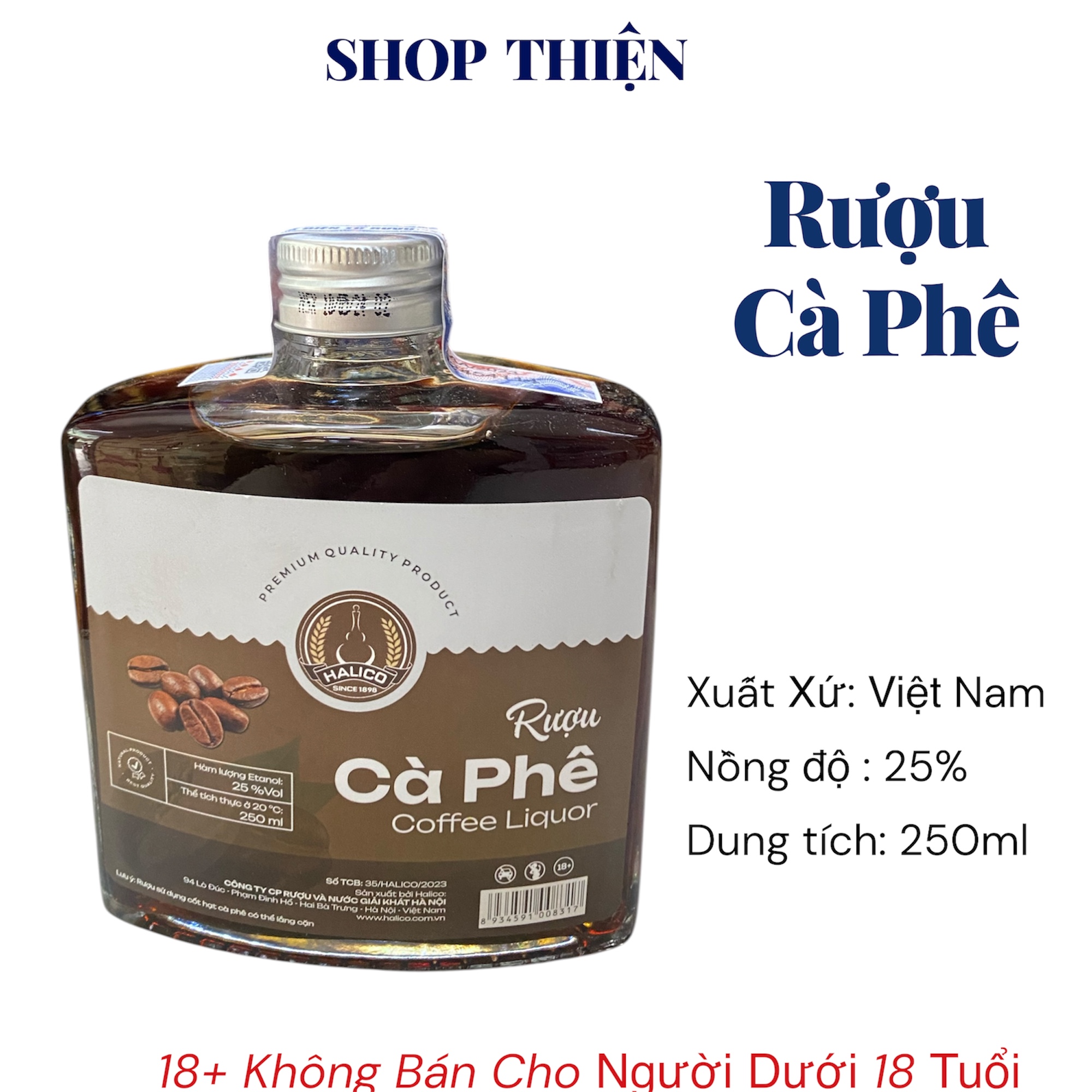 Rượu Cà Phê HALICO 25% 250ml - Coffee Liquor Việt Nam Uống Nguyên Chất/Pha Chế Cocktail