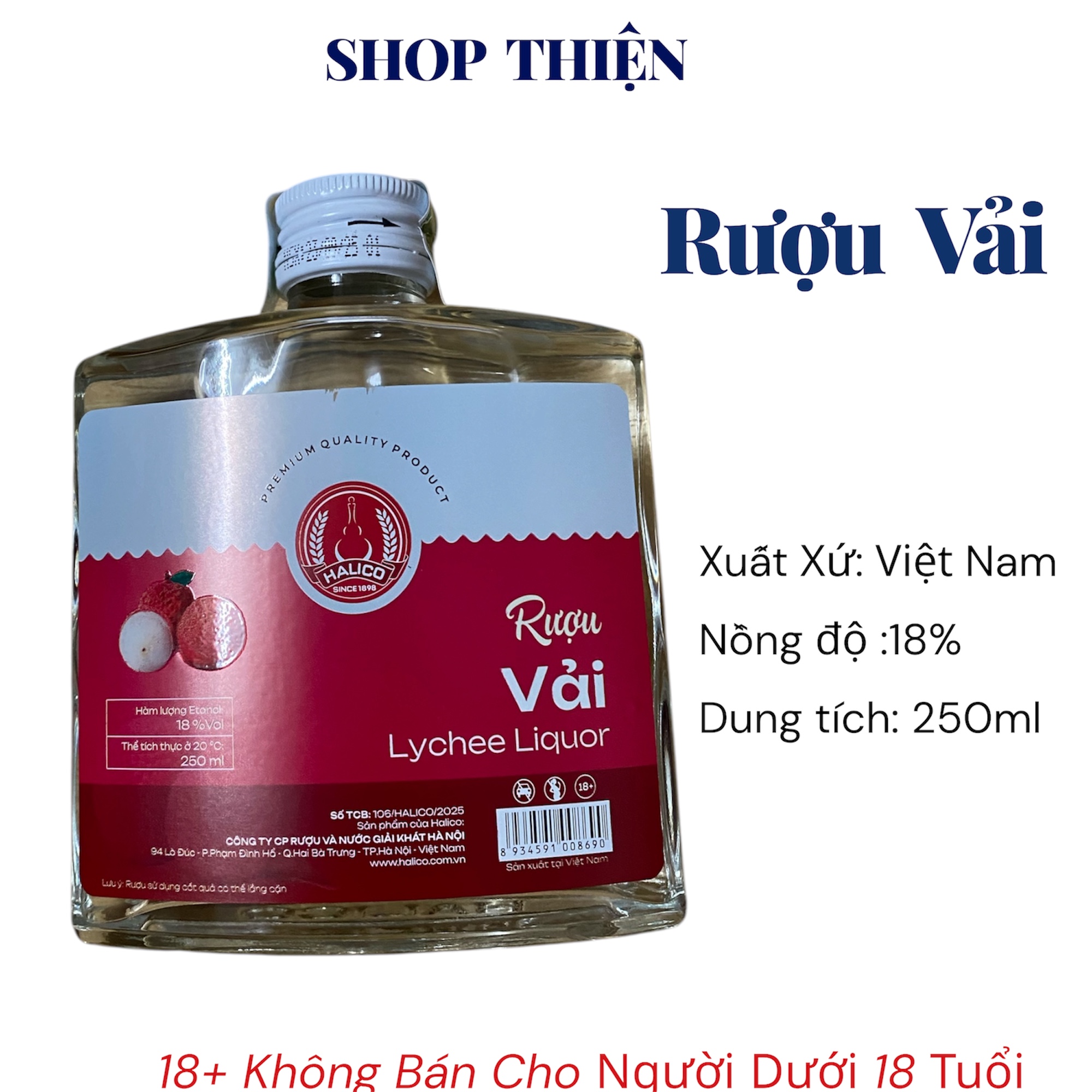 Rượu Vải Halico Lychee Liquor 18% - 250ml | Rượu trái cây Việt Nam, hương vải tự nhiên