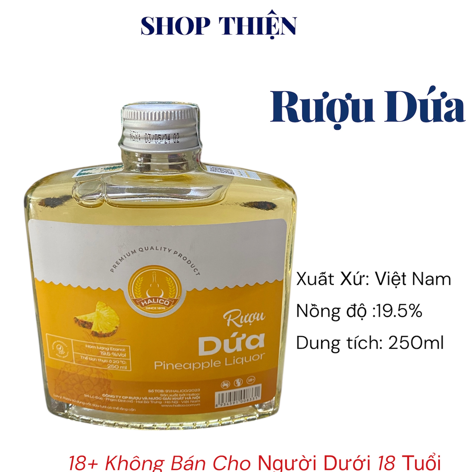 Rượu Dứa Halico Pineapple Liquor 19.5% - 250ml | Rượu trái cây Việt Nam, hương dứa tự nhiên