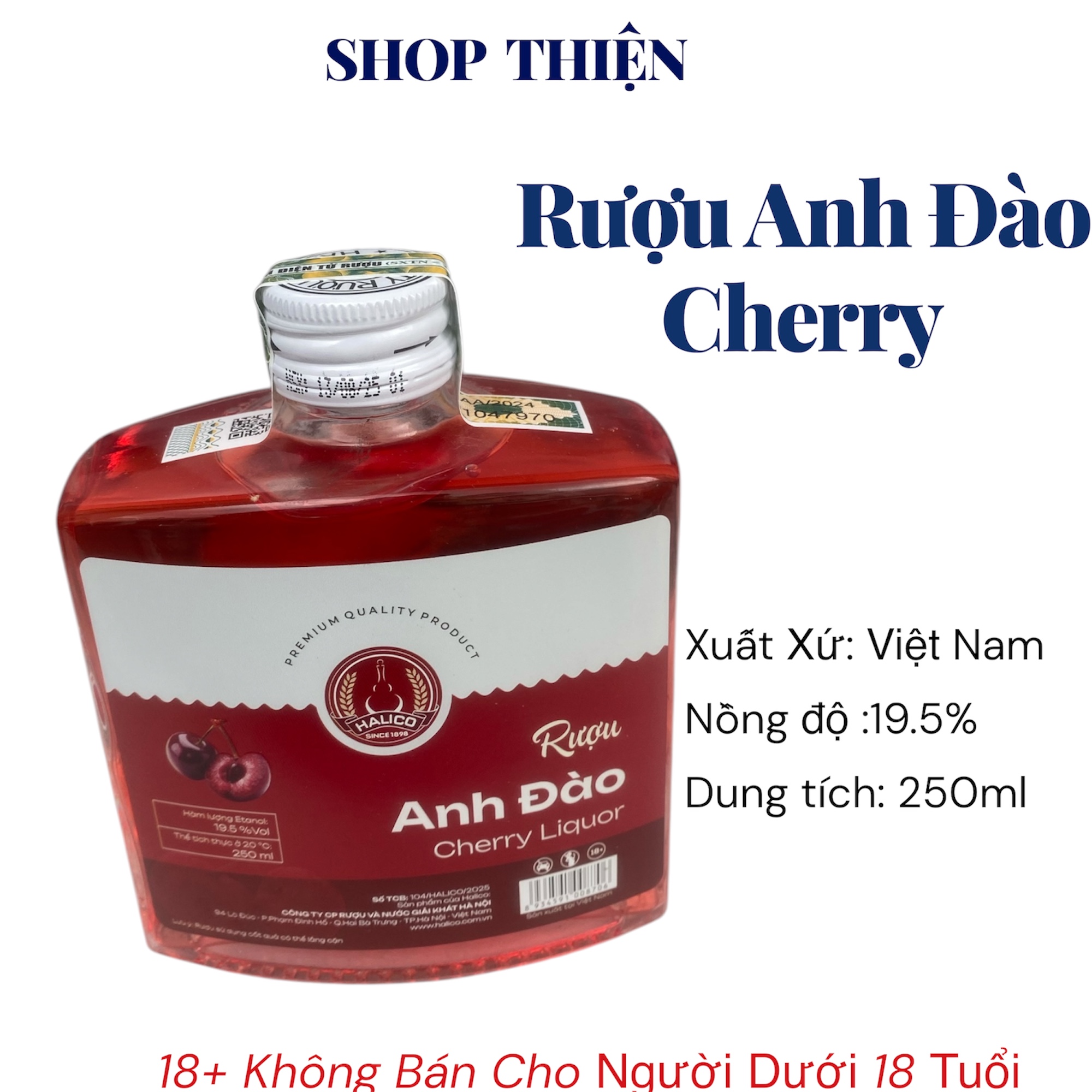 Rượu Anh Đào Halico Cherry Liquor 19.5% - 250ml | Rượu trái cây Việt Nam, hương cherry chua ngọt