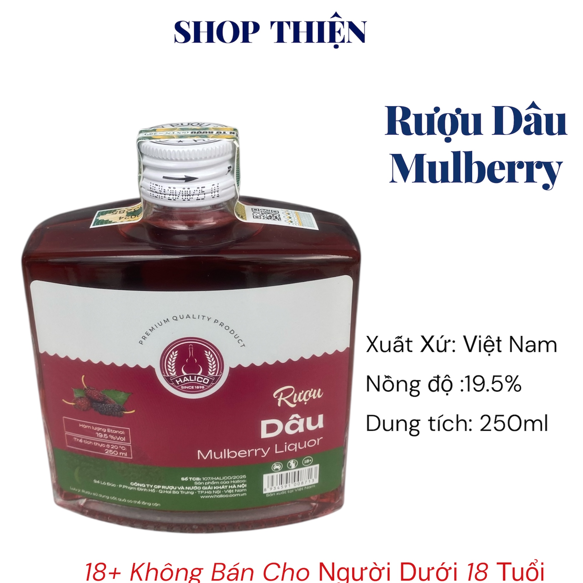 Rượu Dâu Mulberry Liquor Halico 250ml - Nồng độ 19.5% - Rượu trái cây Việt Nam | Shop Thiện