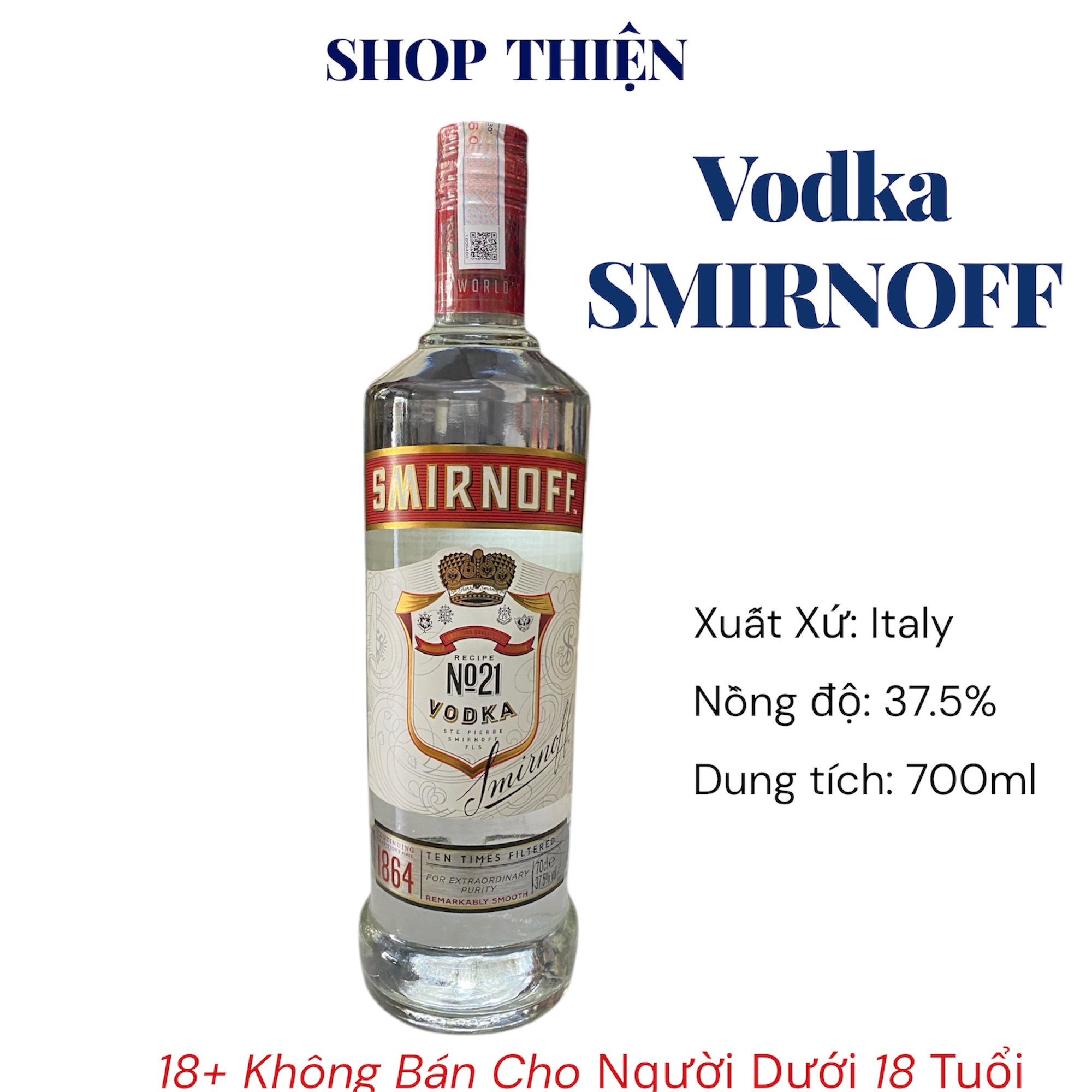 Rượu Vodka Smirnoff No.21 Red Label 700ml 37.5% - Nhập Khẩu Italy | Shop Thiện