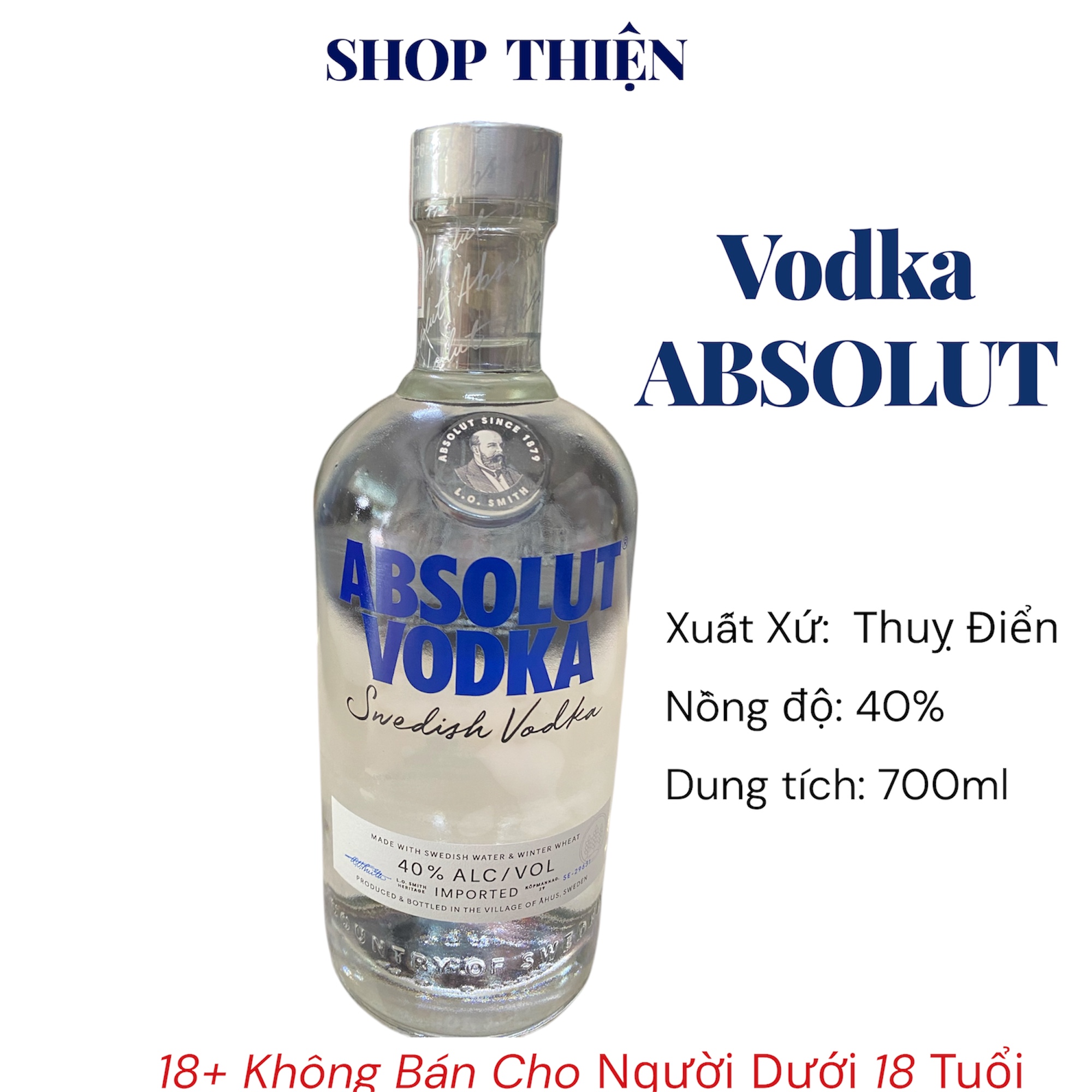 Vodka Absolut Original Blue 40% - 700ml | Vodka Thụy Điển Chính Hãng Pha Cocktail Vodka Tonic, Martini