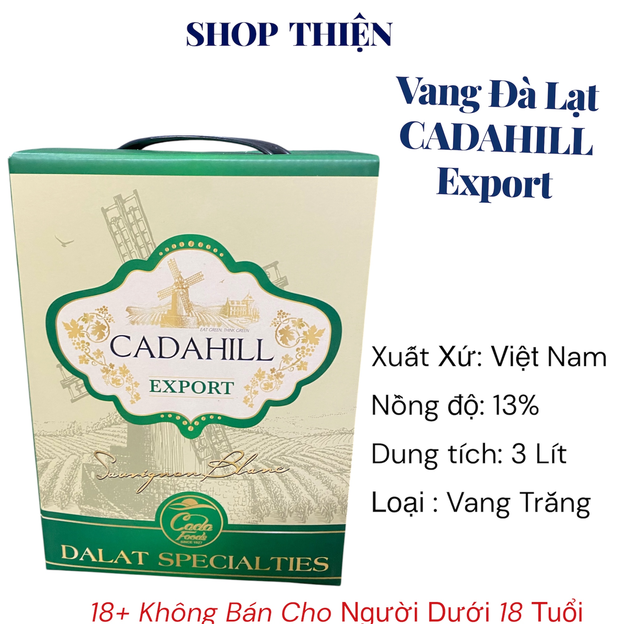 Vang Đà Lạt Cadahill Export Sauvignon Blanc 3L - Vang Trắng 13% Hộp Bag-in-Box | Dalat Specialties